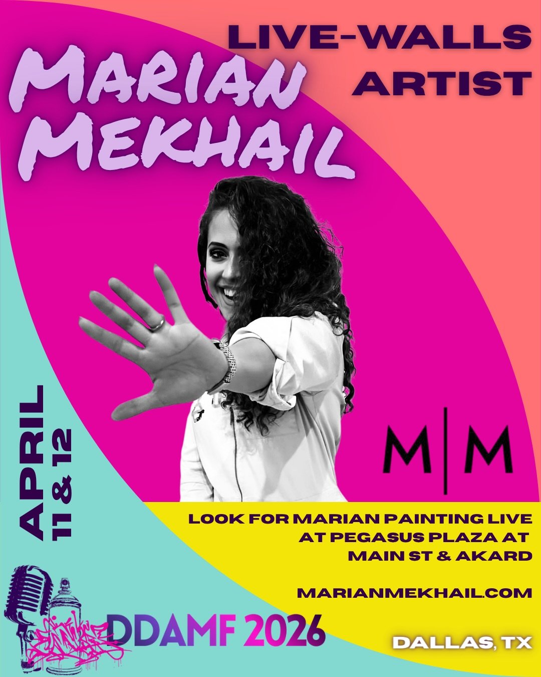 Dallas artist Marian Mekhail @officialmarebear will be painting live at DDAMF April 11&amp;12. See her in action at Pegasus Plaza 🎨
.
.
.
#DDAMF #DallasArt #LivePainting #LiveWalls #ArtIsLife