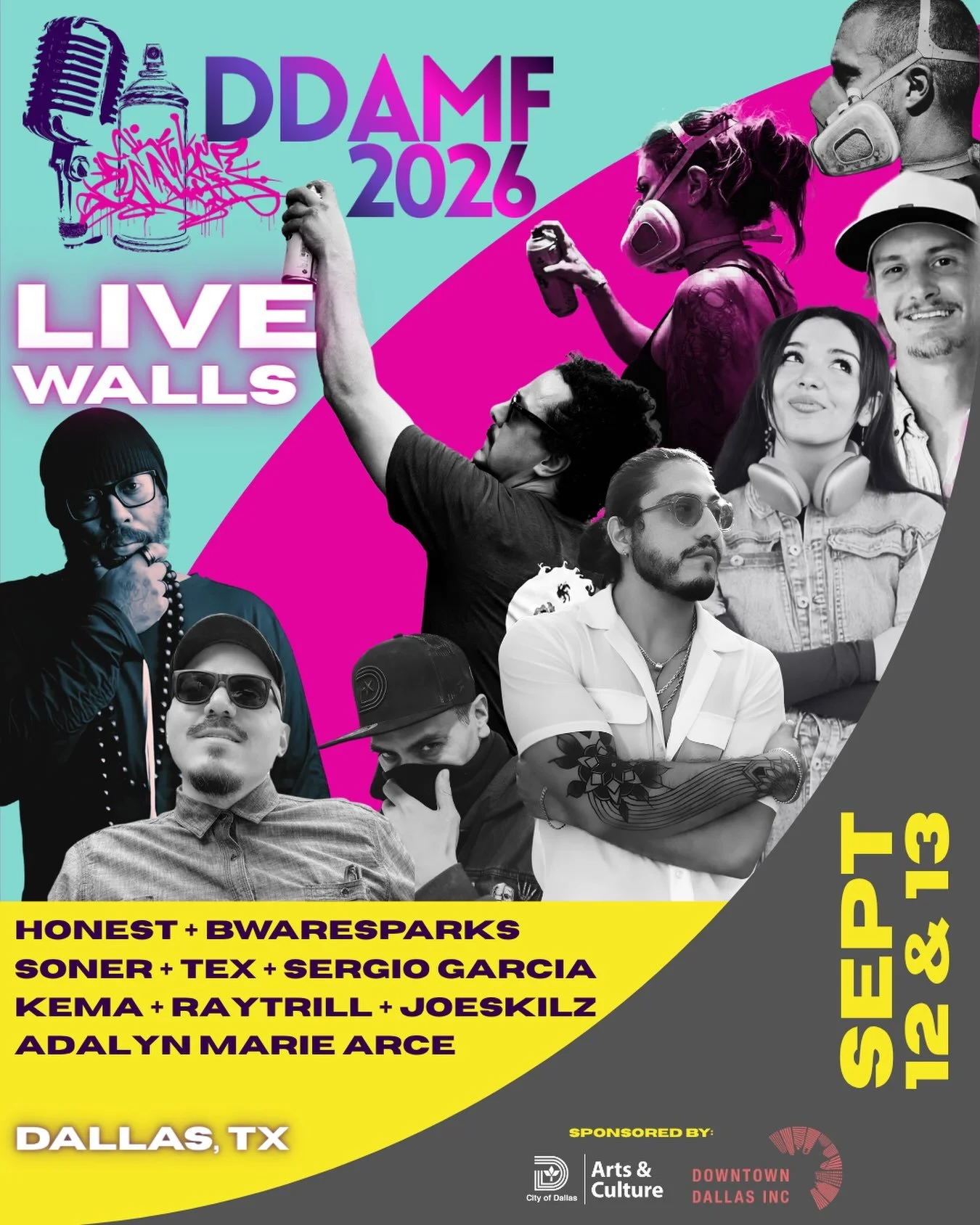 DDAMF 2026 LIVE Walls

Register to ATTEND DDAMF... link in bio

LIVE Walls transforms the heart of Downtown Dallas into an open-air creative studio, where artists bring large-scale murals to life in real time throughout DDAMF. Festival attendees can 