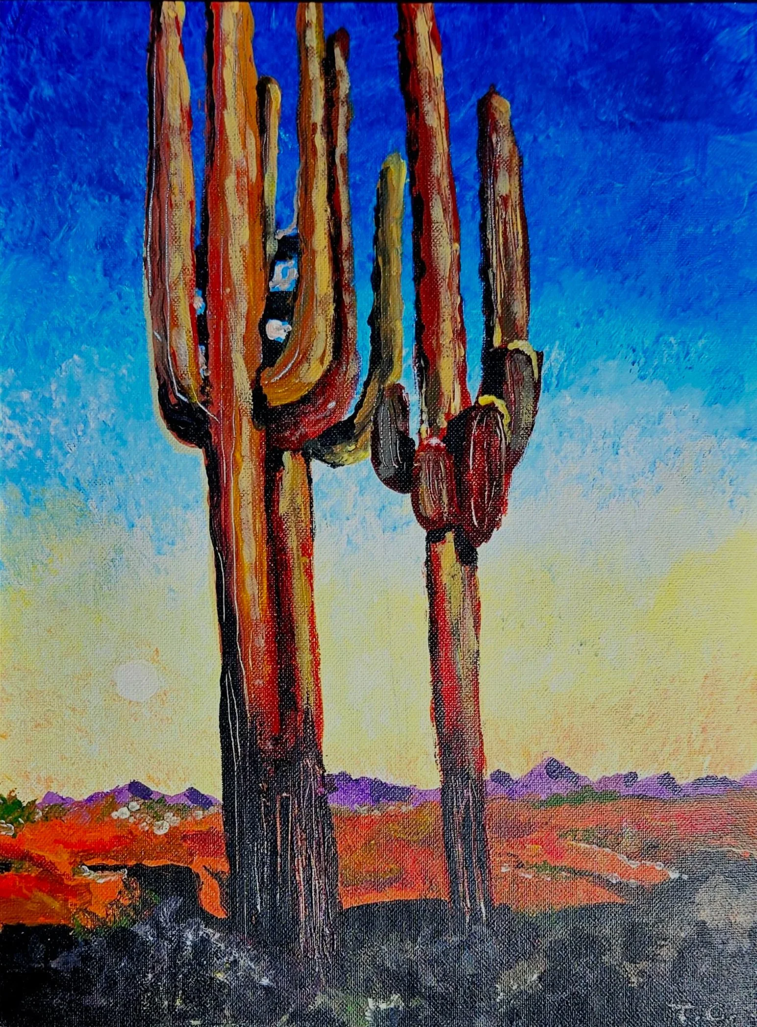Saguaro Sunrise - Acrylic with knife