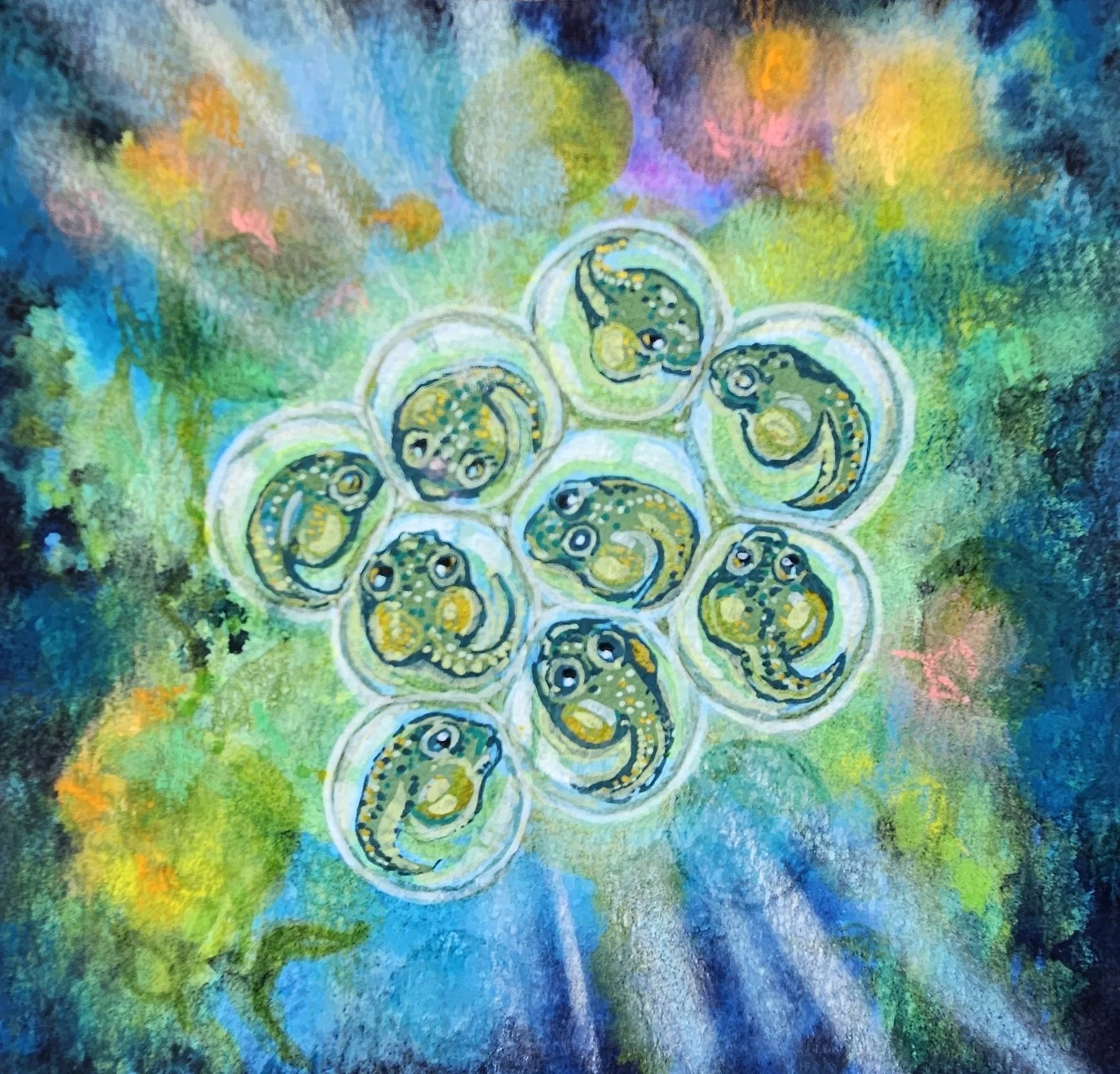 New Life 6x6 Mixed media, with water from Bear Creek