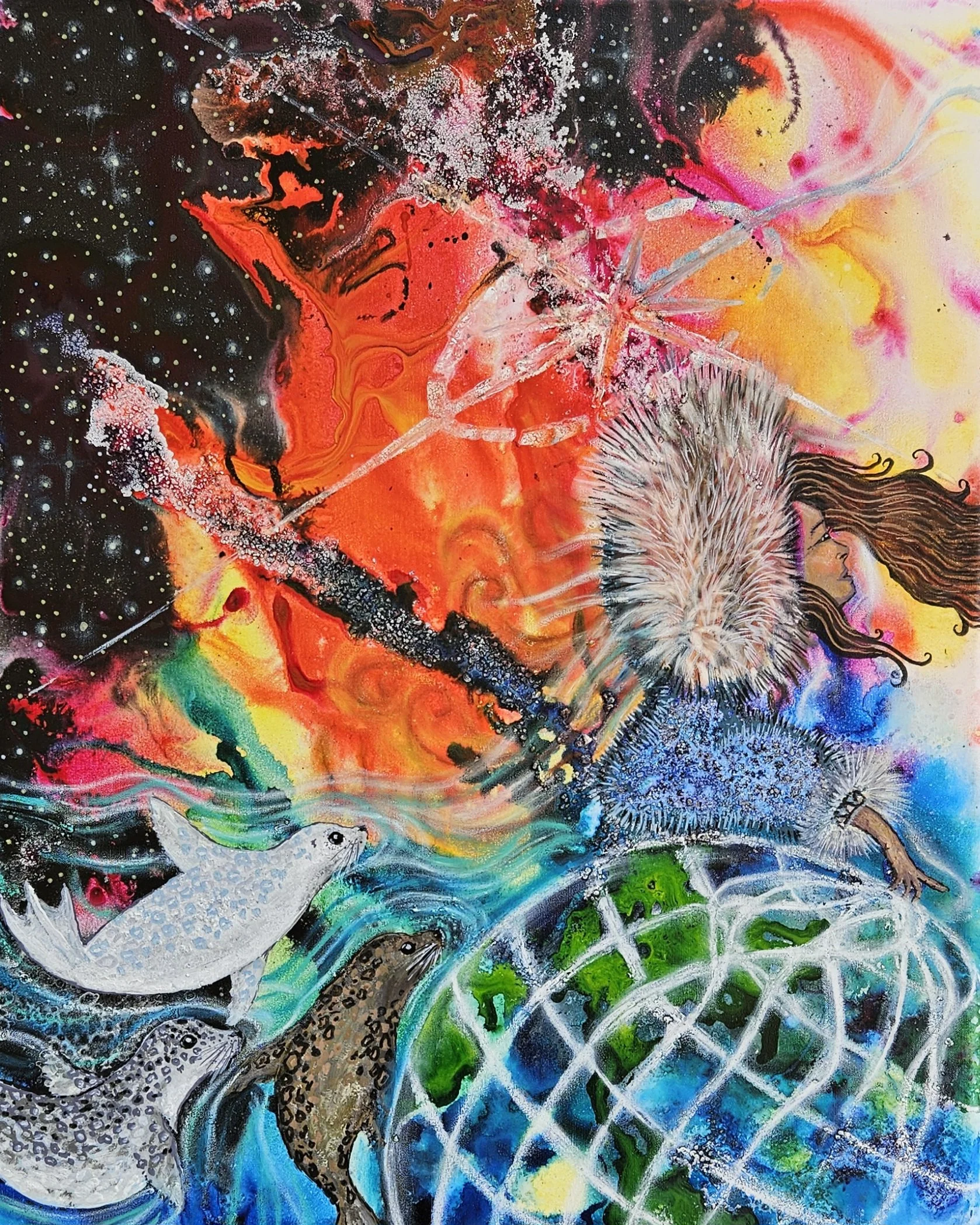 Sedna's Forecast 16x20 Mixed Media, with water from the Pacific Ocean and the Redwood forest