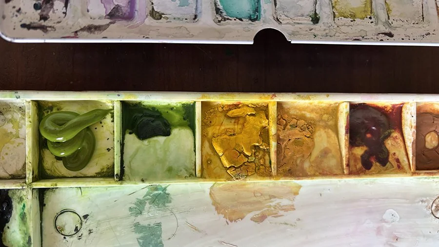 Letting paint dry in a watercolor palette.