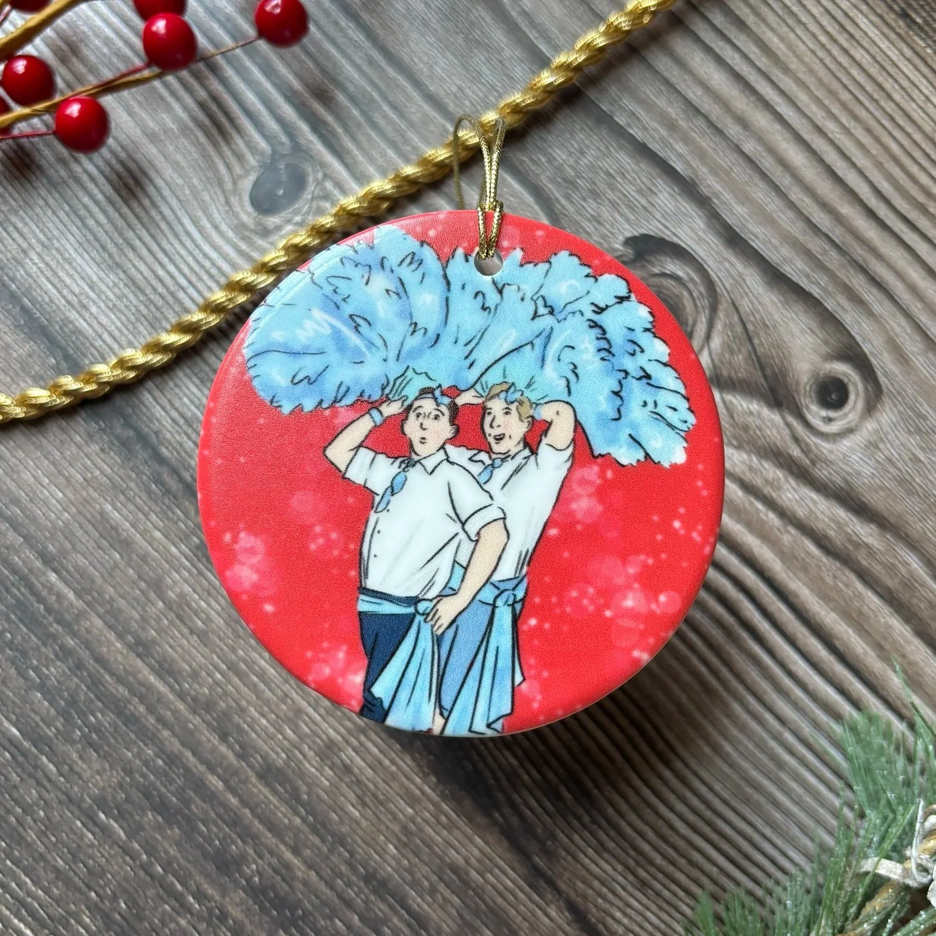 White Christmas Sisters Spoof Ceramic Ornament