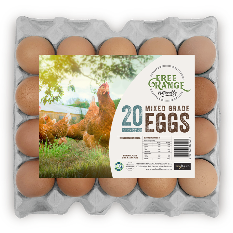 Label design for Mixed grade eggs with hen photography