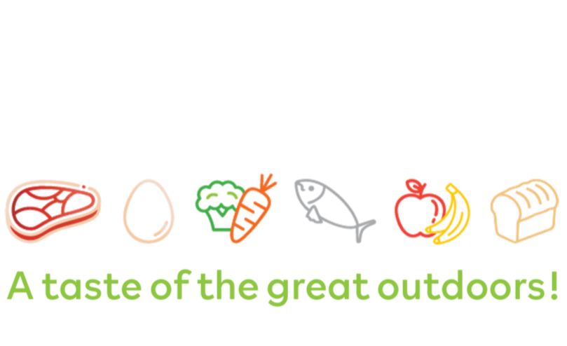 Brand Identity design for The Big Egg shop. The logo features a variety of colourful food icons and a support tagline.
