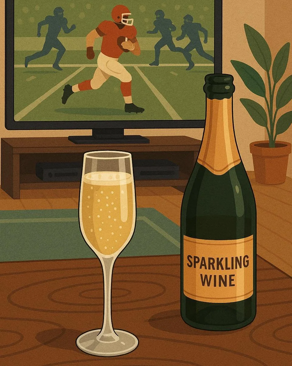 Game day just got a little more sparkly! 🥂✨ Come on out, grab a glass of bubbly, and catch the game in our back room!