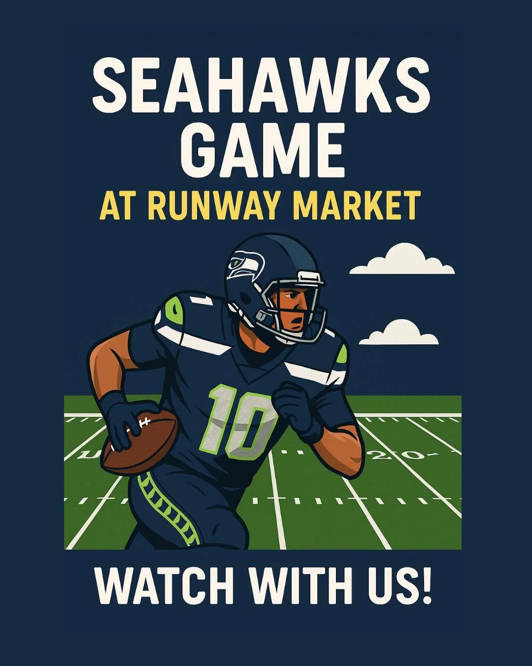🏈💙 GAME DAY at Runway Market! 💚
Come grab a glass pour, settle in, and cheer on the Seahawks with us!
Good food, good drinks, good people &mdash; the perfect way to spend Sunday.
See you here! 🙌