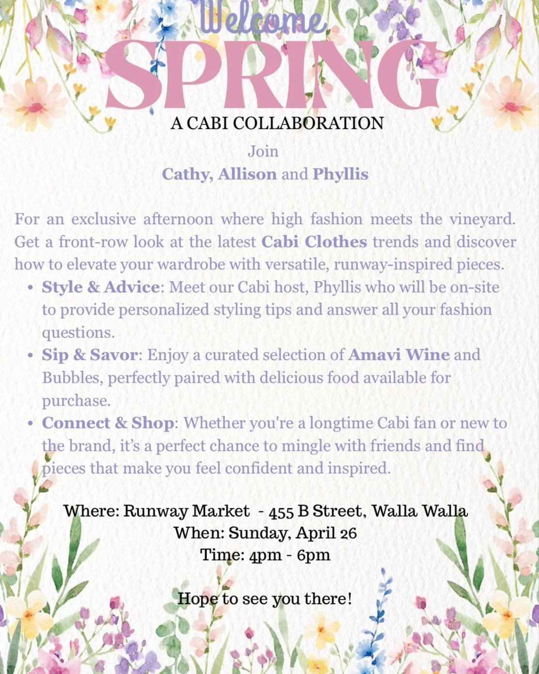 Don&rsquo;t forget our Cabi Collaboration event is happening TODAY!!!

4-6PM

Hope to see you there!
