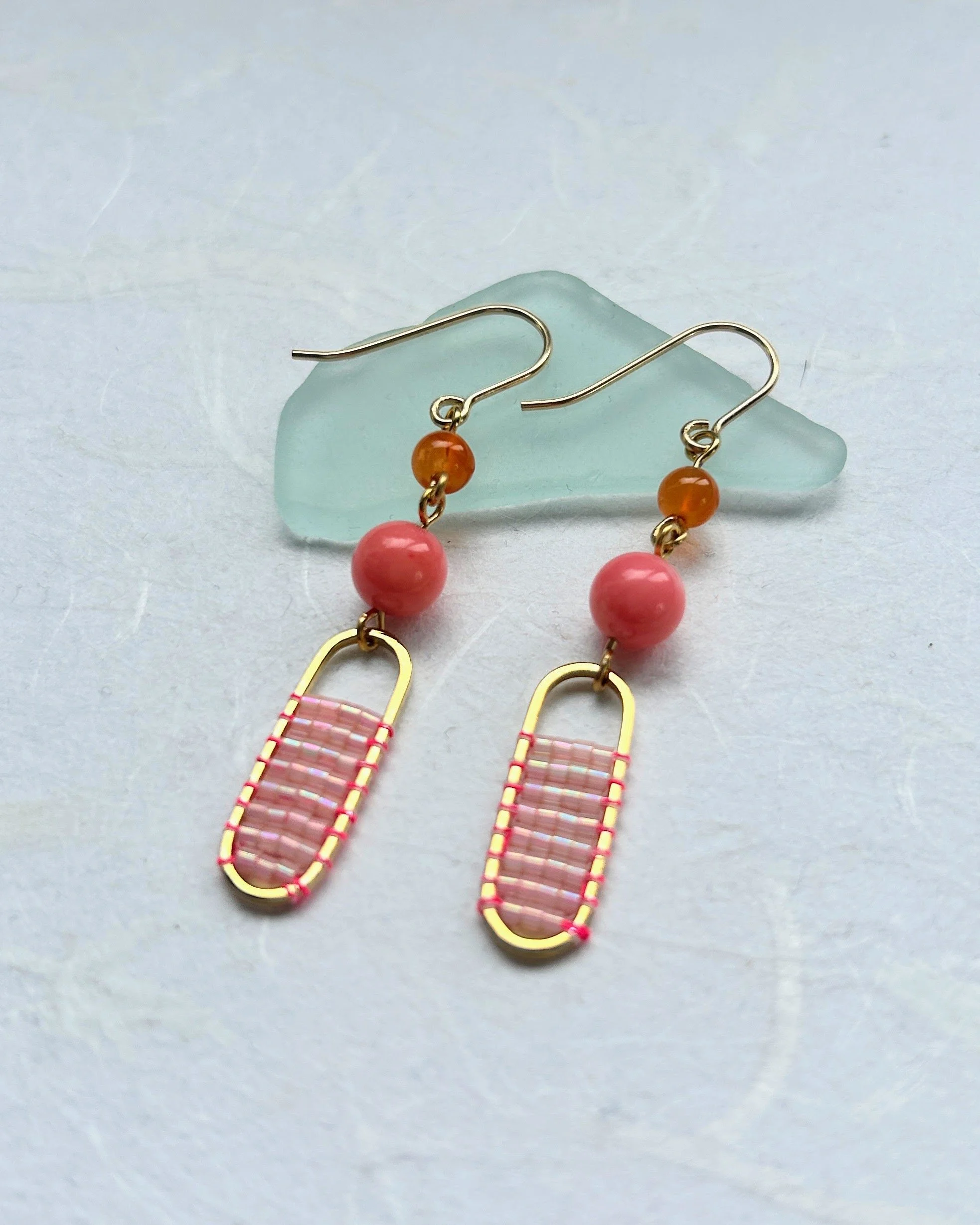 Mizuame earrings - carnelian & coral