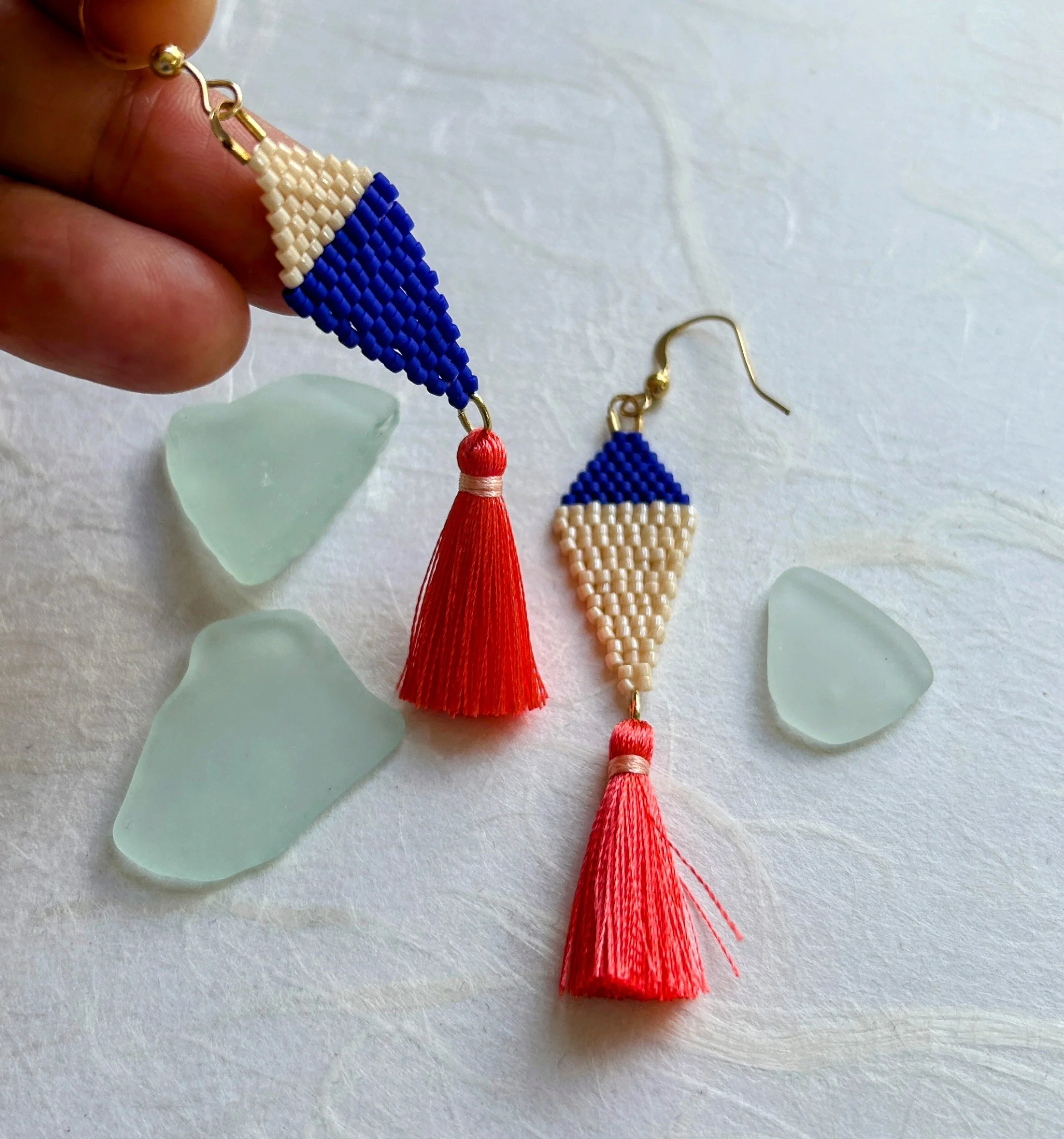 fūrin earrings - coral & cobalt
