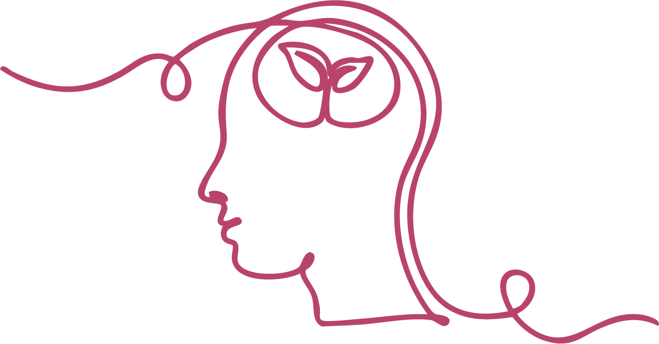 A continuous line drawing of a human head silhouette with a tangled line inside, representing mental complexity.