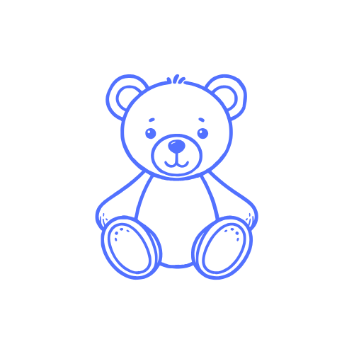 Outline illustration of a cute teddy bear sitting upright.