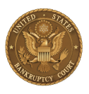 Seal of the United States Bankruptcy Court with an eagle, shield, and scales, on a gold background.