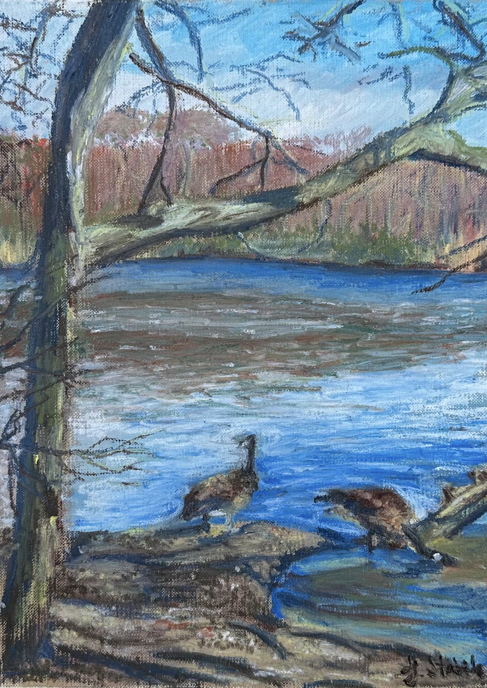 Massapequa Preserve Oil Pastel on 9 x 12 inch Canvas Paper