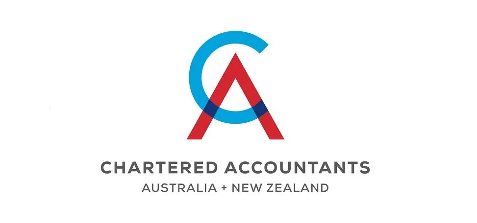 Logo of Chartered Accountants Australia + New Zealand featuring a stylized 'A' and 'C' in red and blue, with black text underneath.