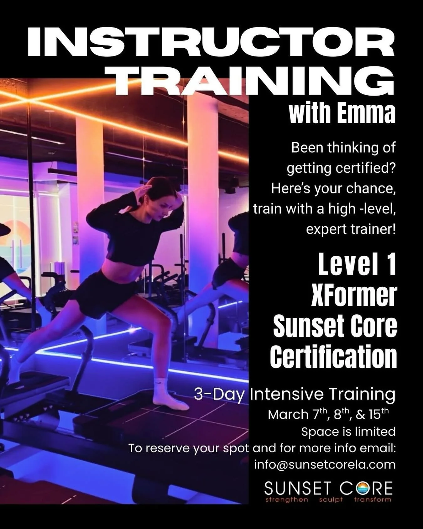 🔥 GET CERTIFIED! 🔥

You&rsquo;ve been asking, and it&rsquo;s finally time! 

We are so excited to announce our Sunset Core XFormer Certification Course with Emma! 💛🩵🧡

Whether you have you have been thinking of becoming an instructor or taking y