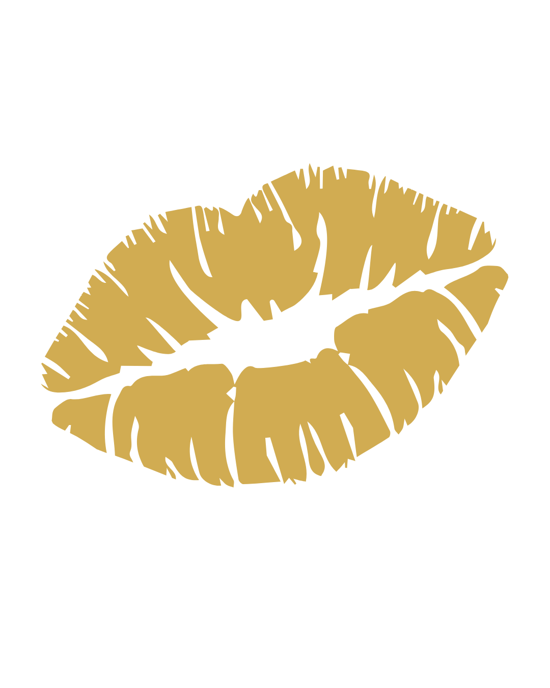 Gold lip print on black background.