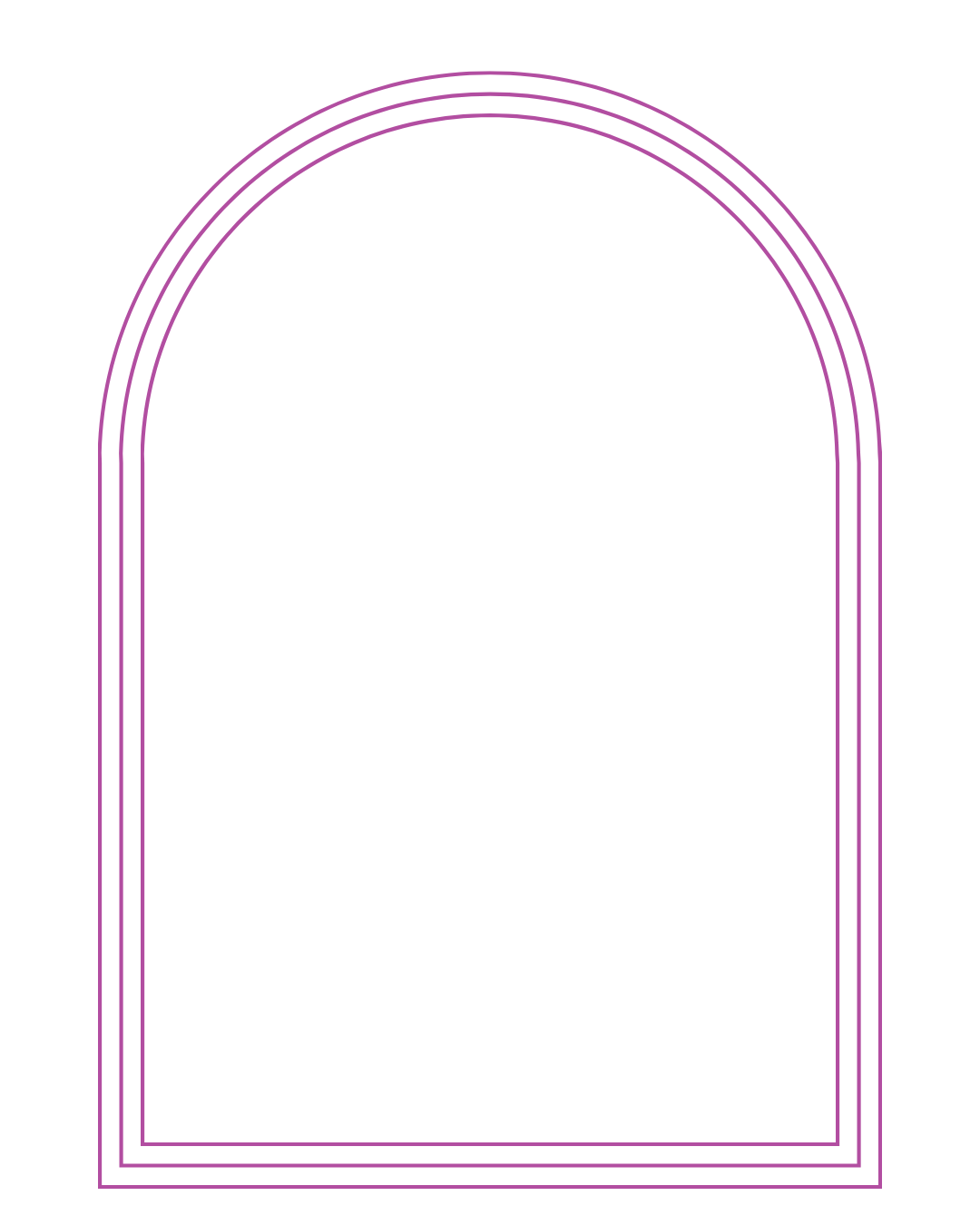 Outline of a purple, layered arch window frame on a black background.
