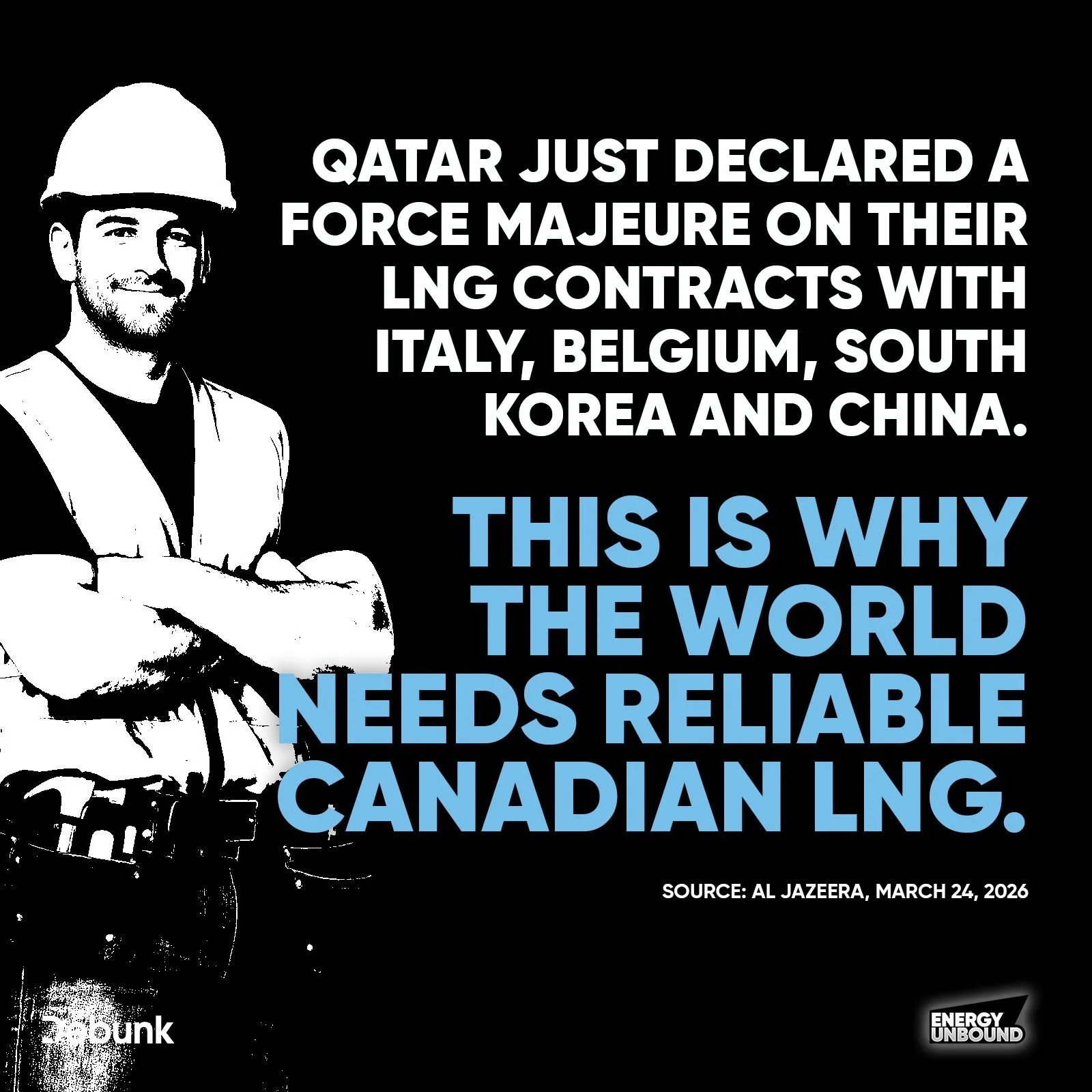 QatarEnergy is now saying that they cannot complete their contracts in these countries because of forces beyond their control.

Of course, they're talking about the Iran War.

Canada's infrastructure is not at risk of being hit by missiles. That's wh