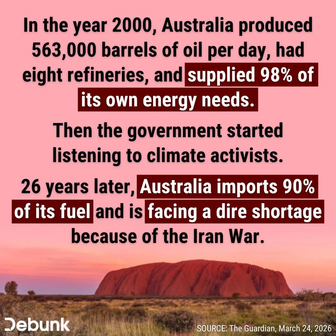 Australia could still be supplying 98% of its own fuel. Choosing to move away from energy was a decision they made.

Another example of why you NEVER listen to climate activists.
