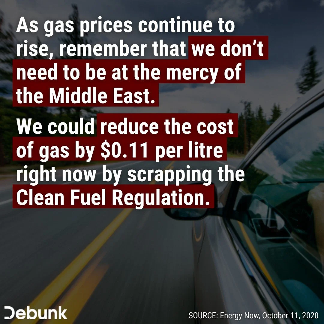 There are a whole bunch of regulations we could get rid of to make gas prices immediately cheaper for Canadians.