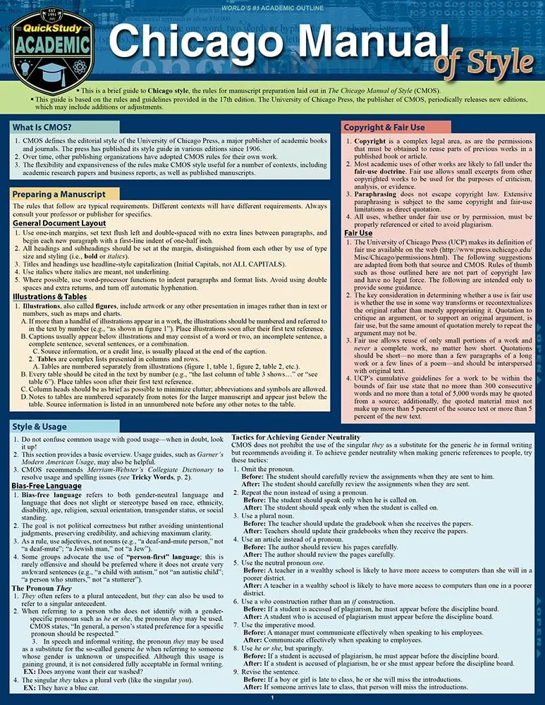 Chicago Manual of Style Quick Guide for proofreading