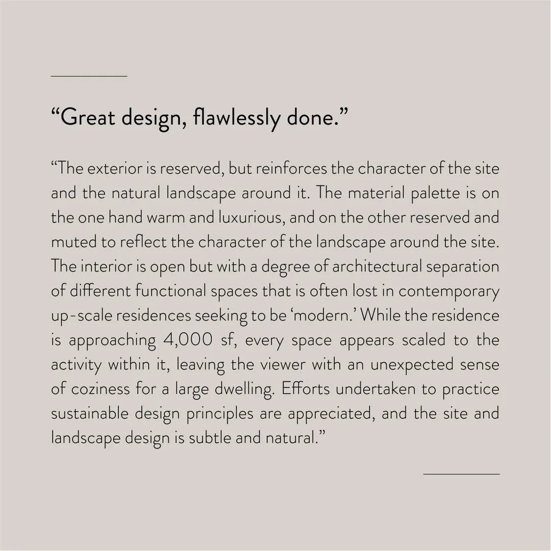 This is what the judges from @aiasavannah had to say about North Point Residence, our Honor Award-winning entry for the 2020 Chesapeake Bay Excellence in Design Awards. Thank you @aia.chesapeakebay for this special honor. #northpointresidence #martin