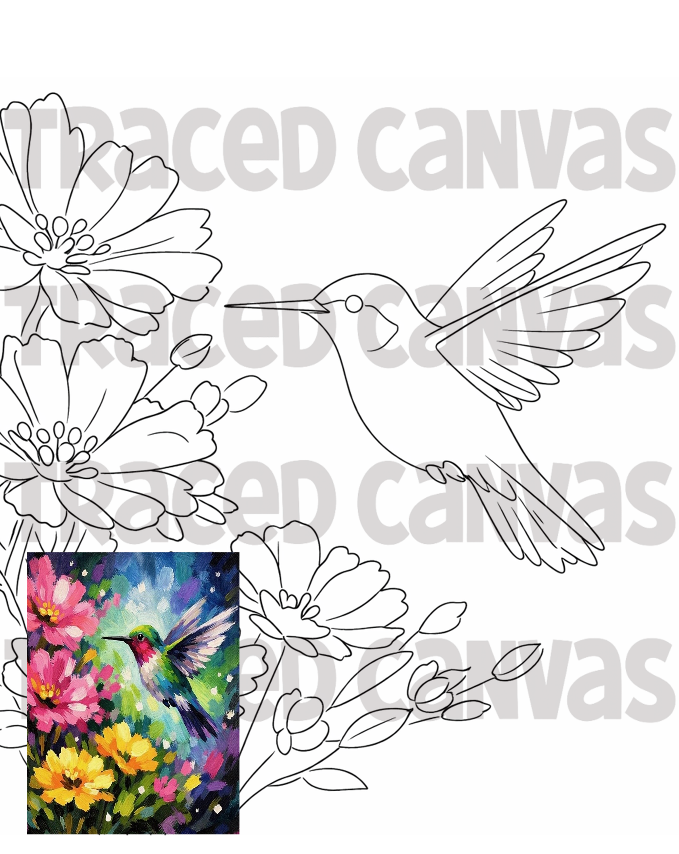 Hummingbird Spring - Traced Canvas