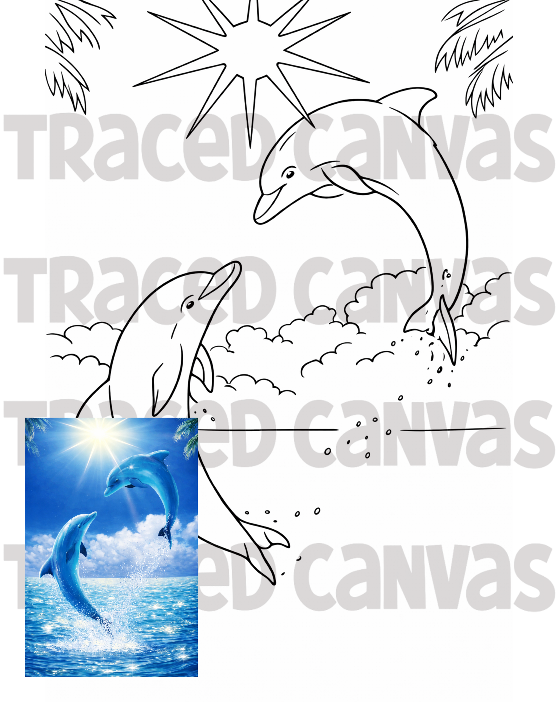 Dancing Dolphins - Traced Canvas