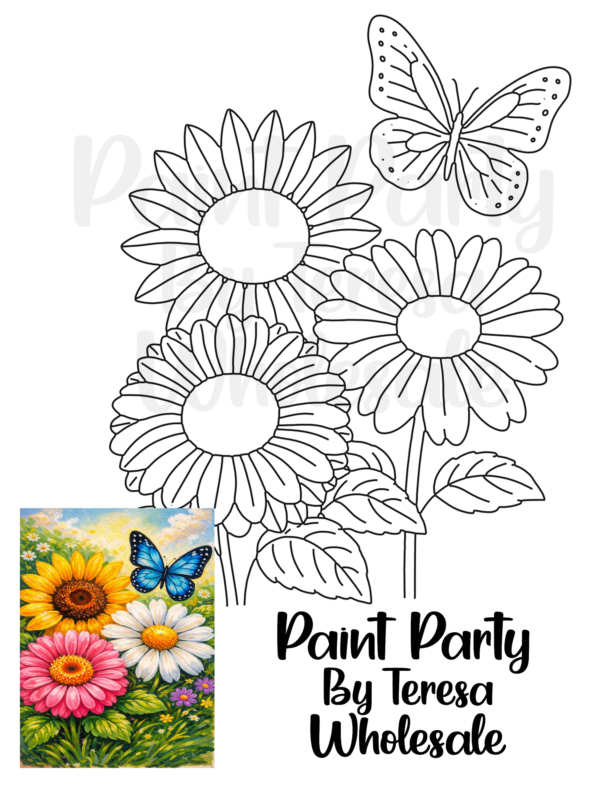 Butterfly Flowers - Traced Canvas