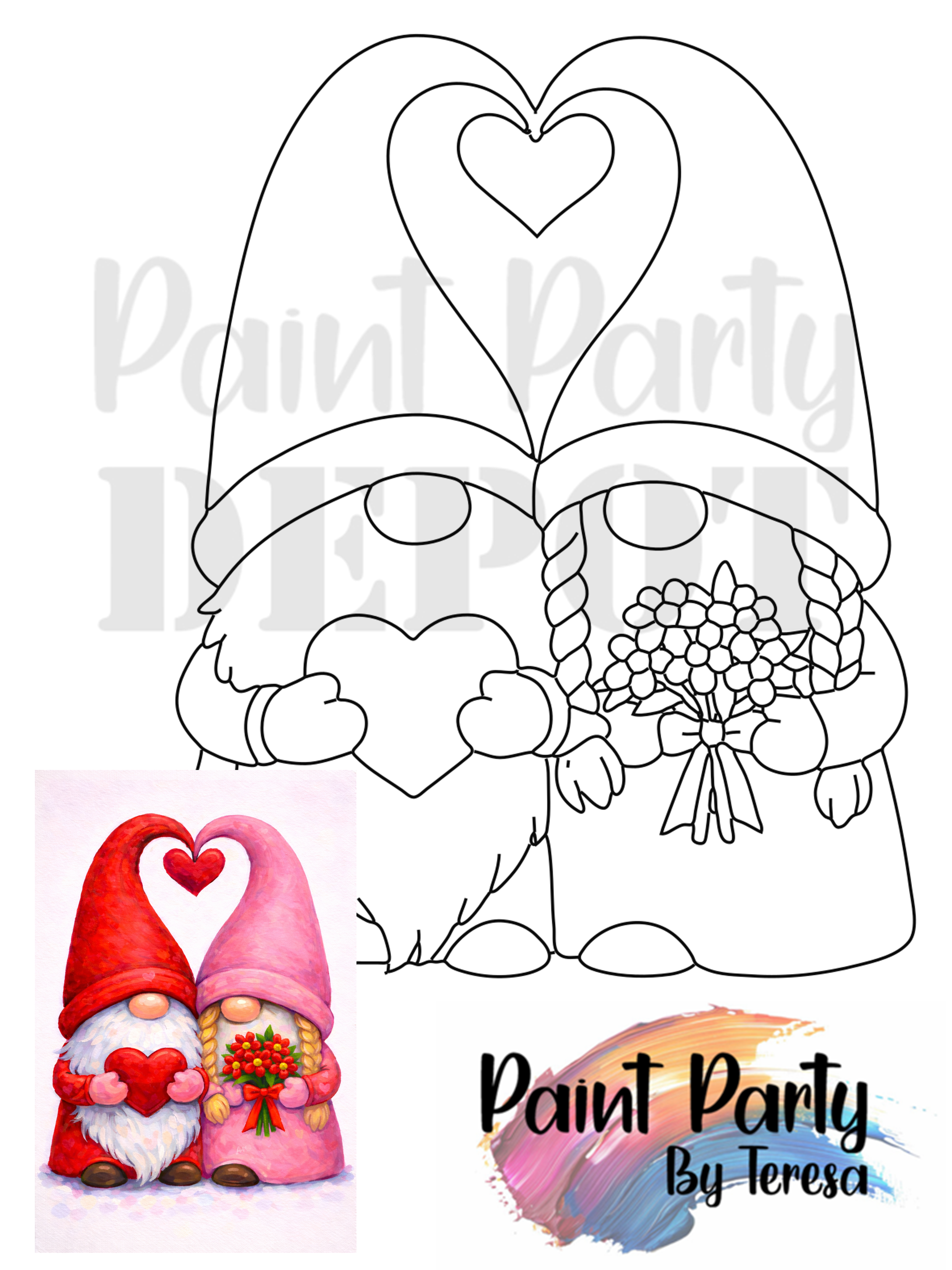 Gnomes In Love - Traced Canvas