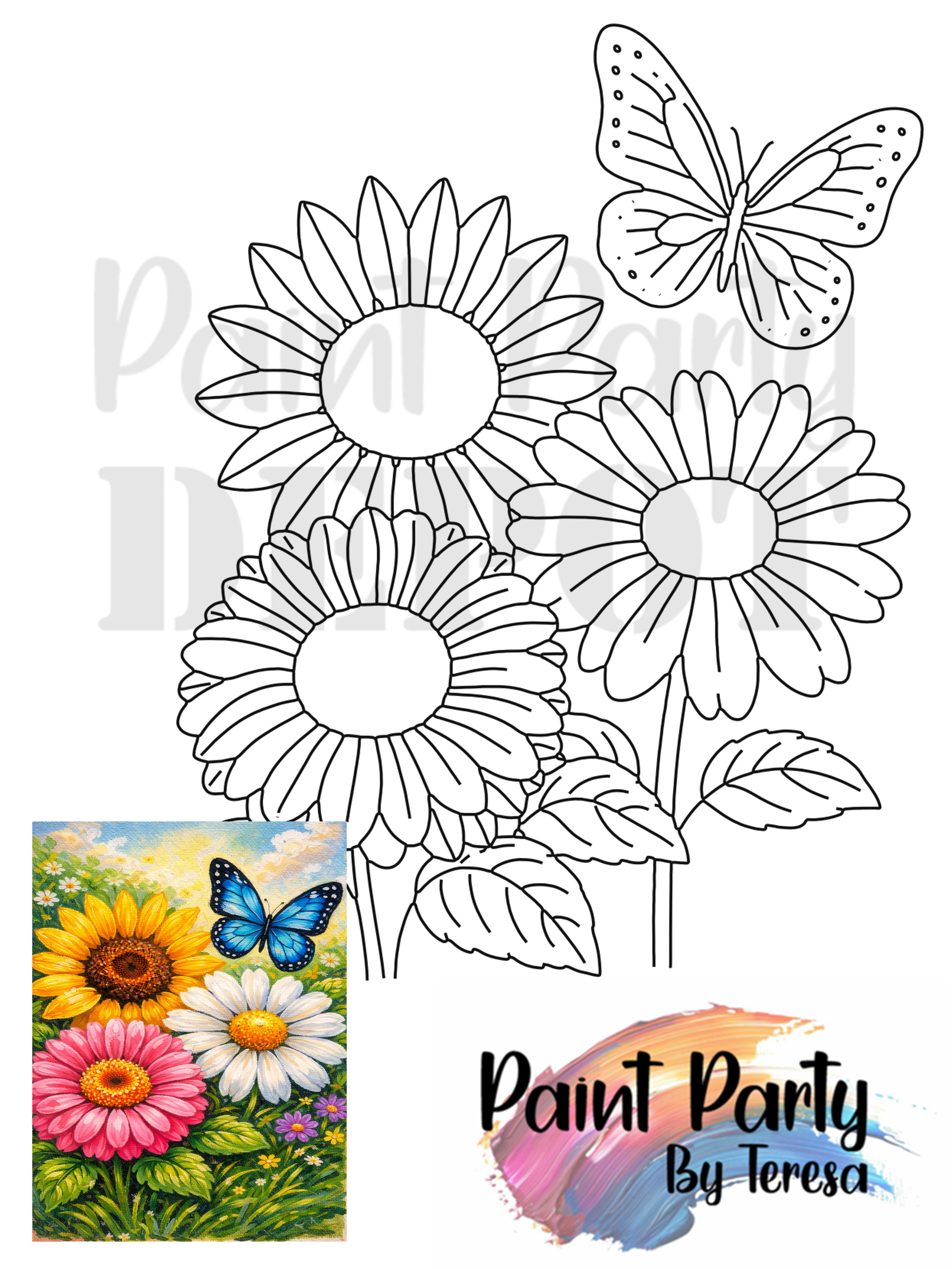 Butterfly Flowers - 11x14 Traced Canvas