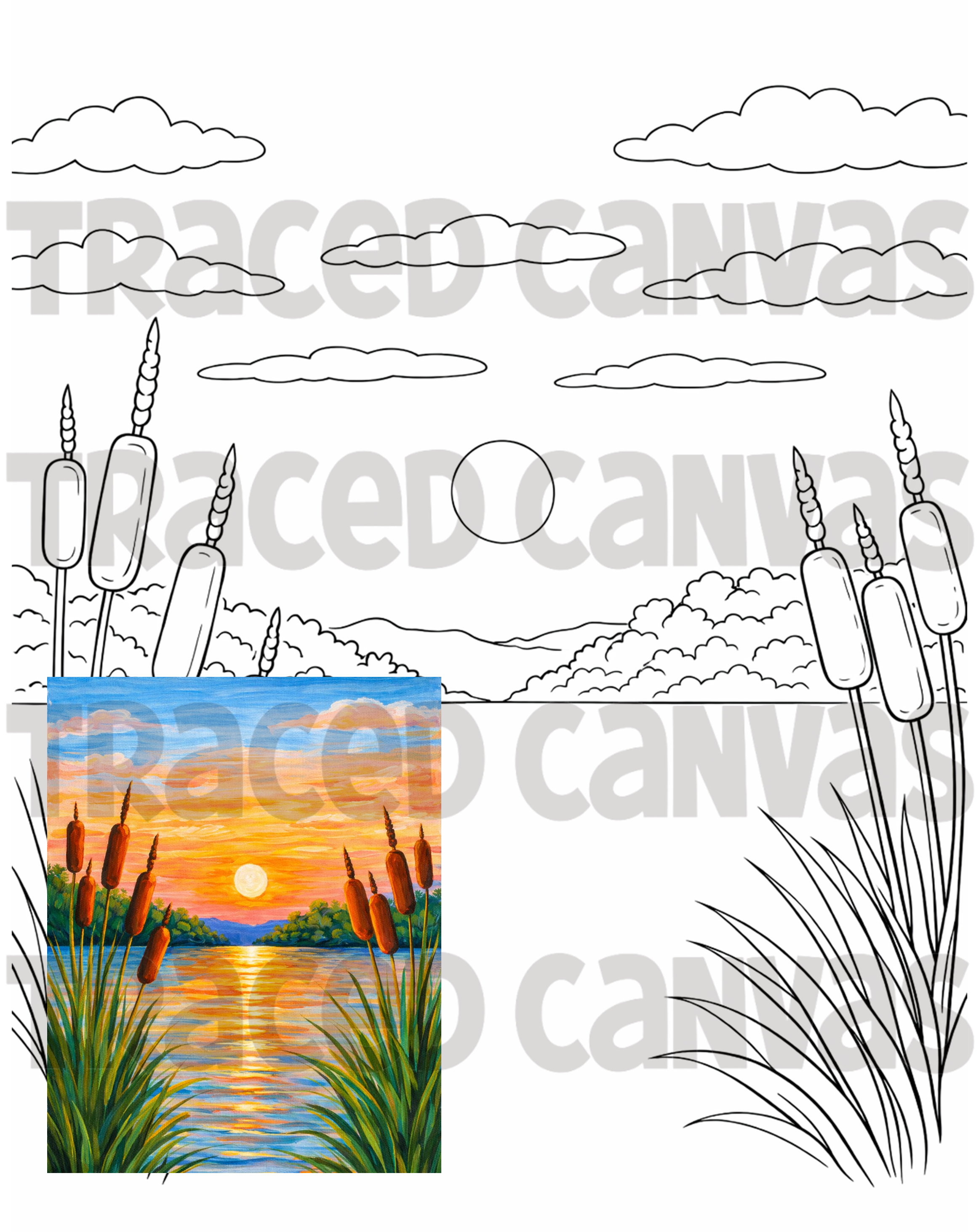 Cattail Lake - Traced Canvas
