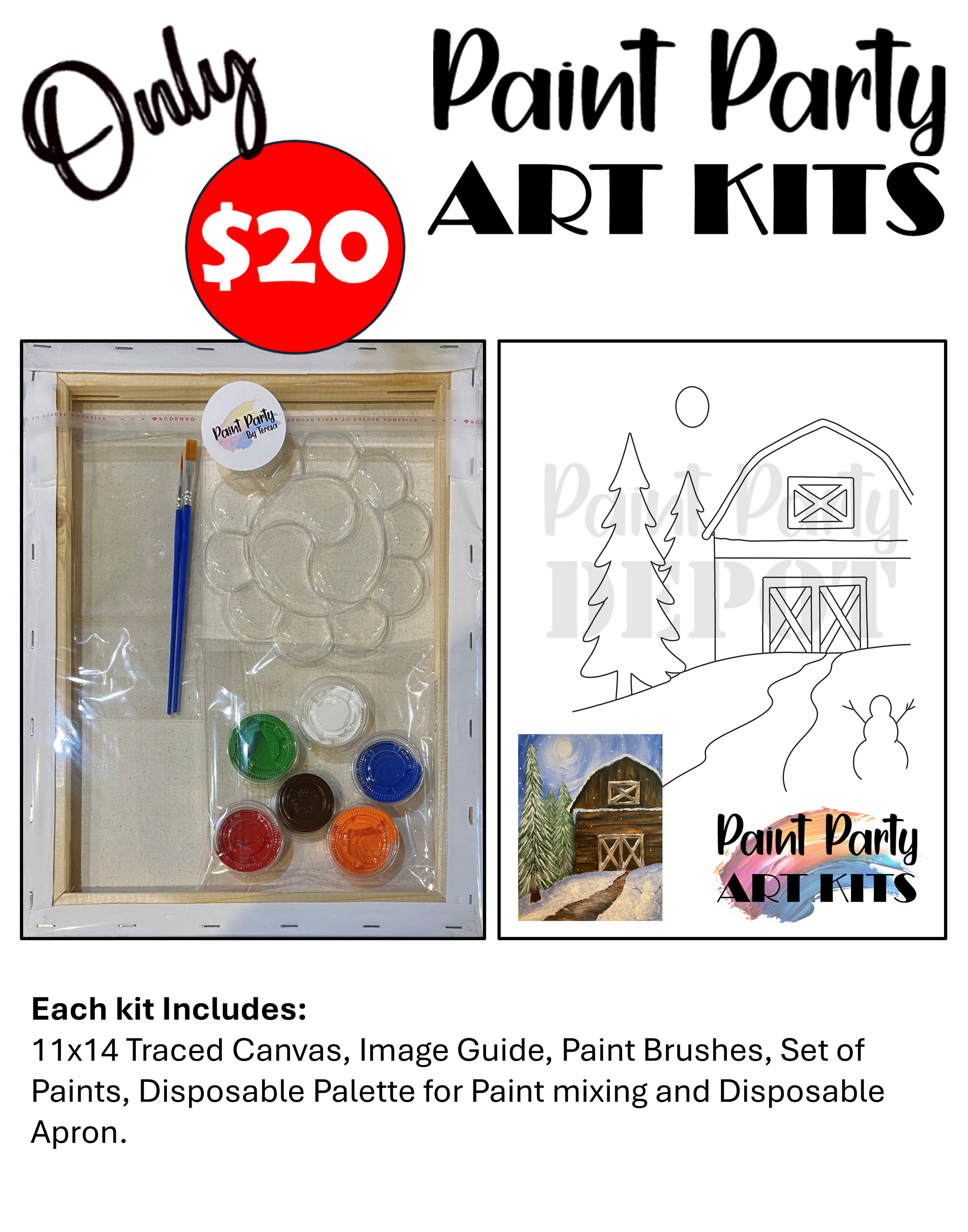 Paint Party Art Kit – Wintery Barn
