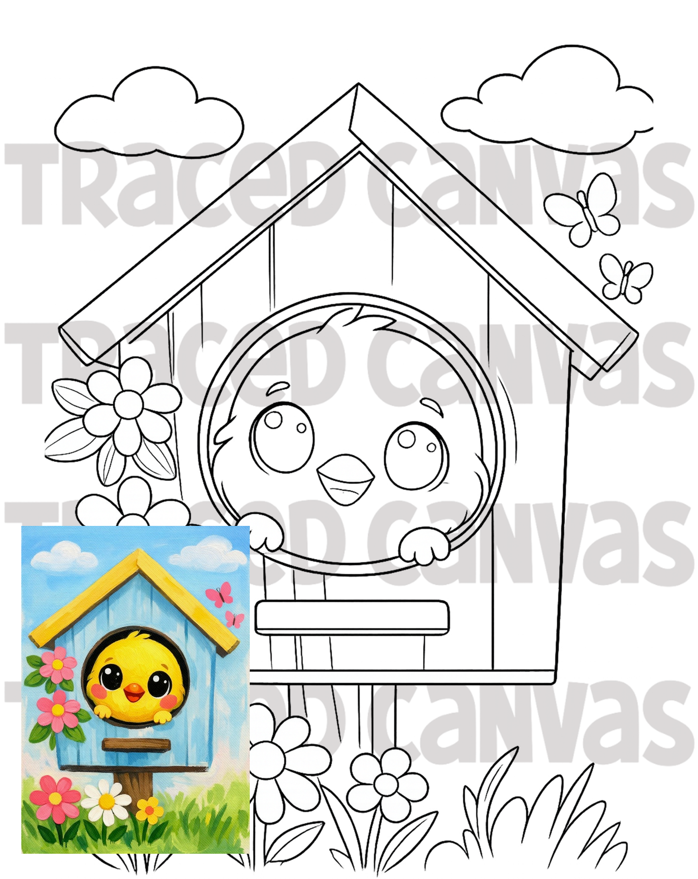 Chicky Birdhouse - Traced Canvas