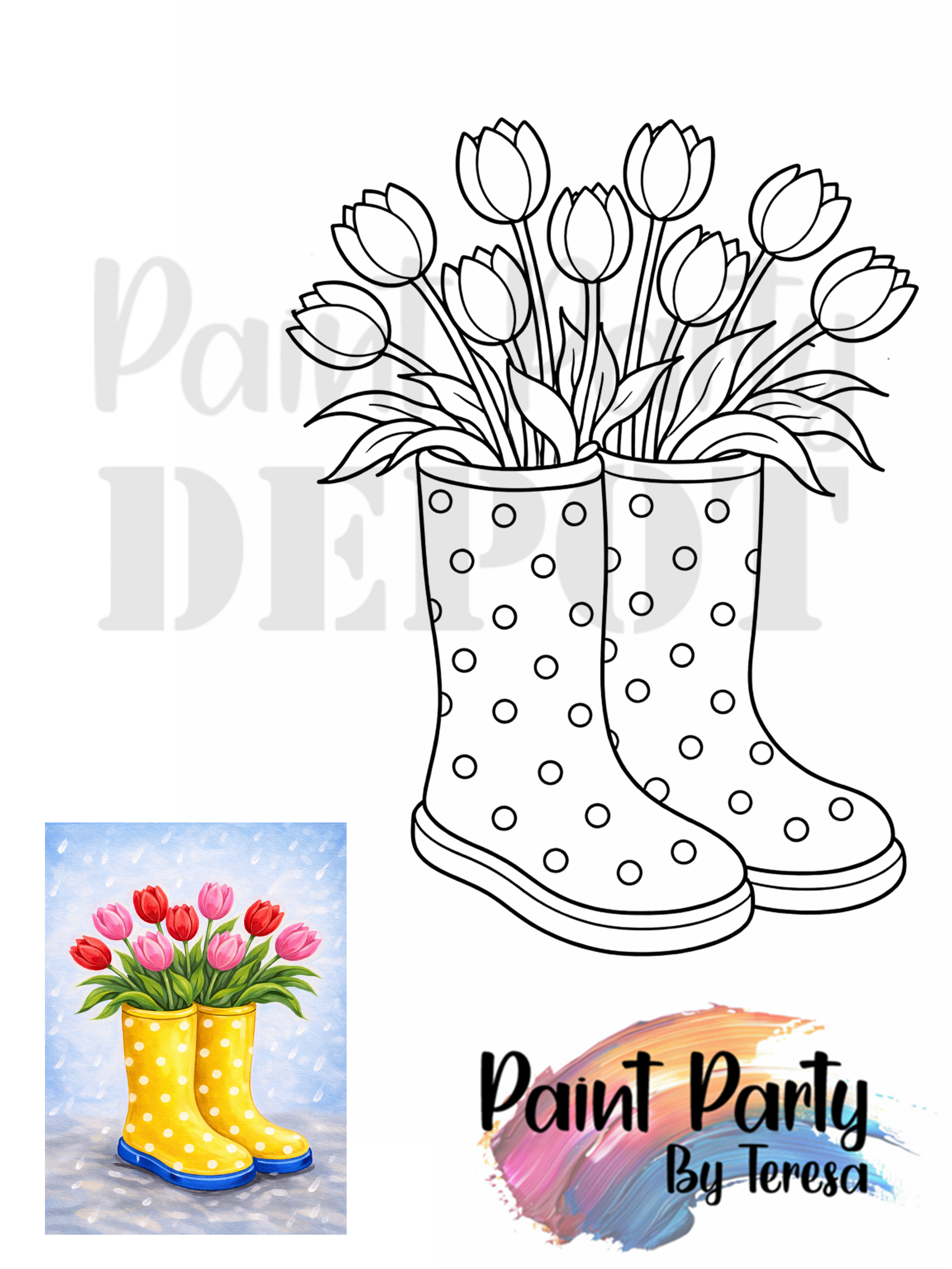 Boots N Flowers - 11x14 Traced Canvas