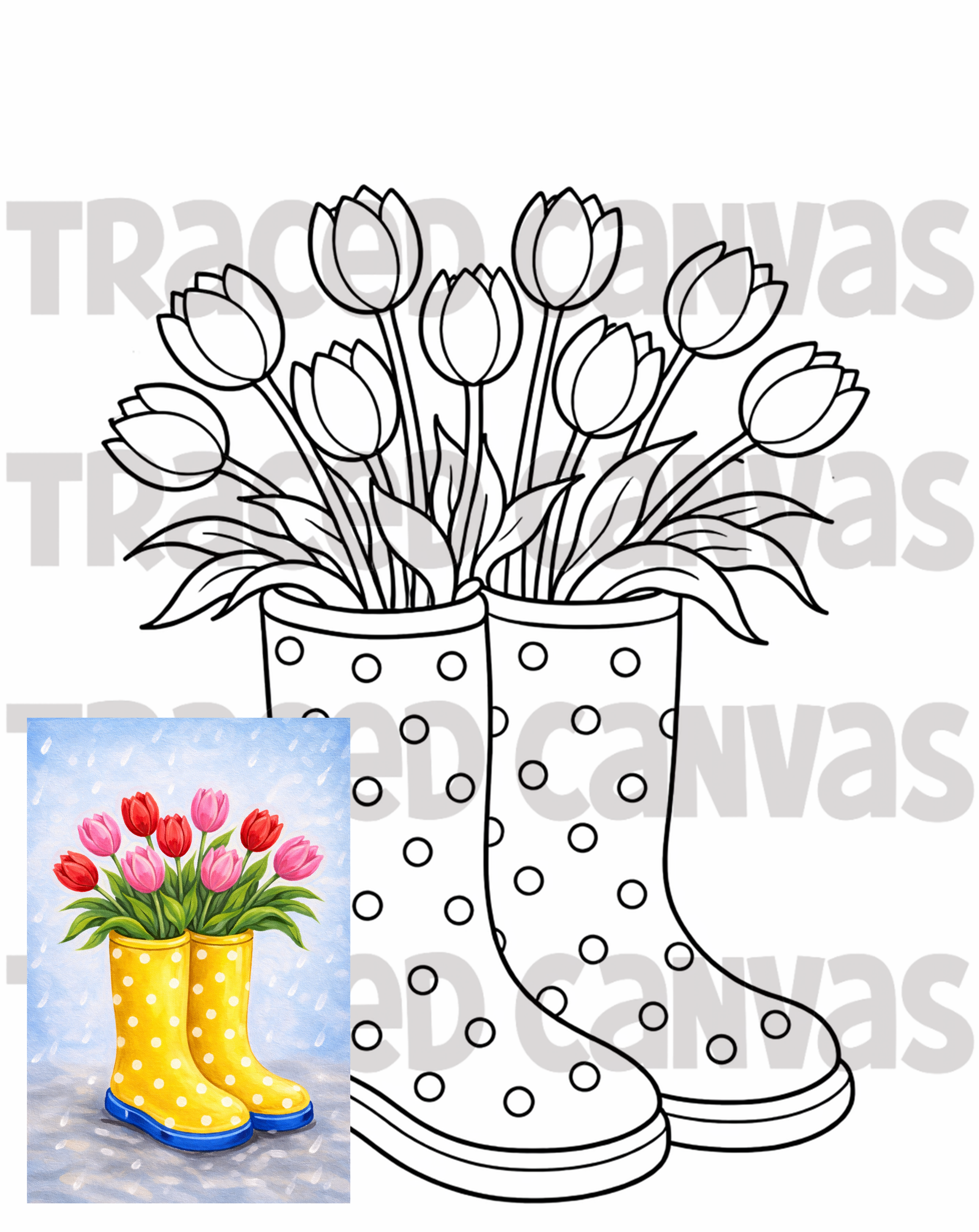 Boots N Flowers - Traced Canvas