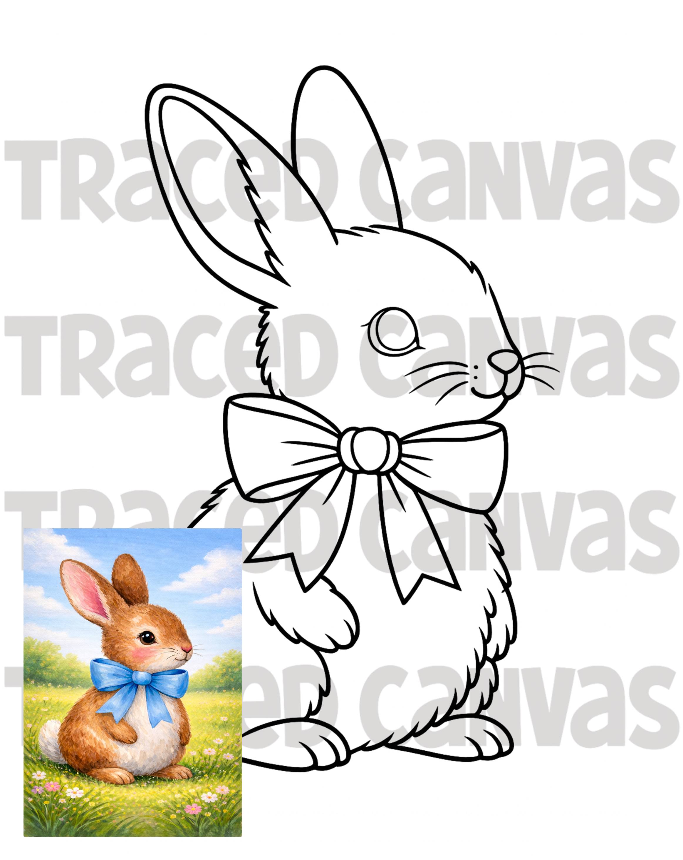 Bow Bunny - Traced Canvas