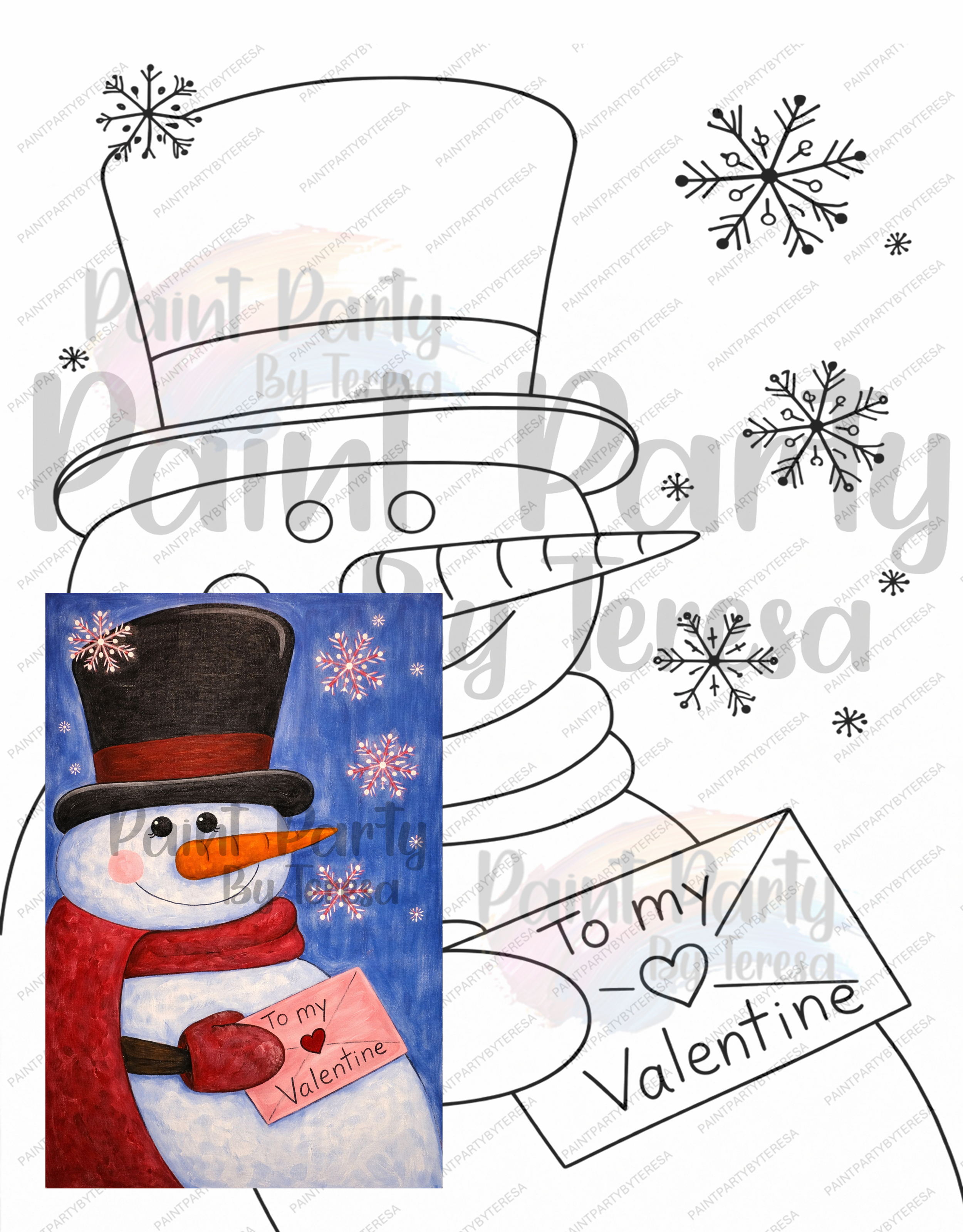 Valentine Snowman - Traced Canvas
