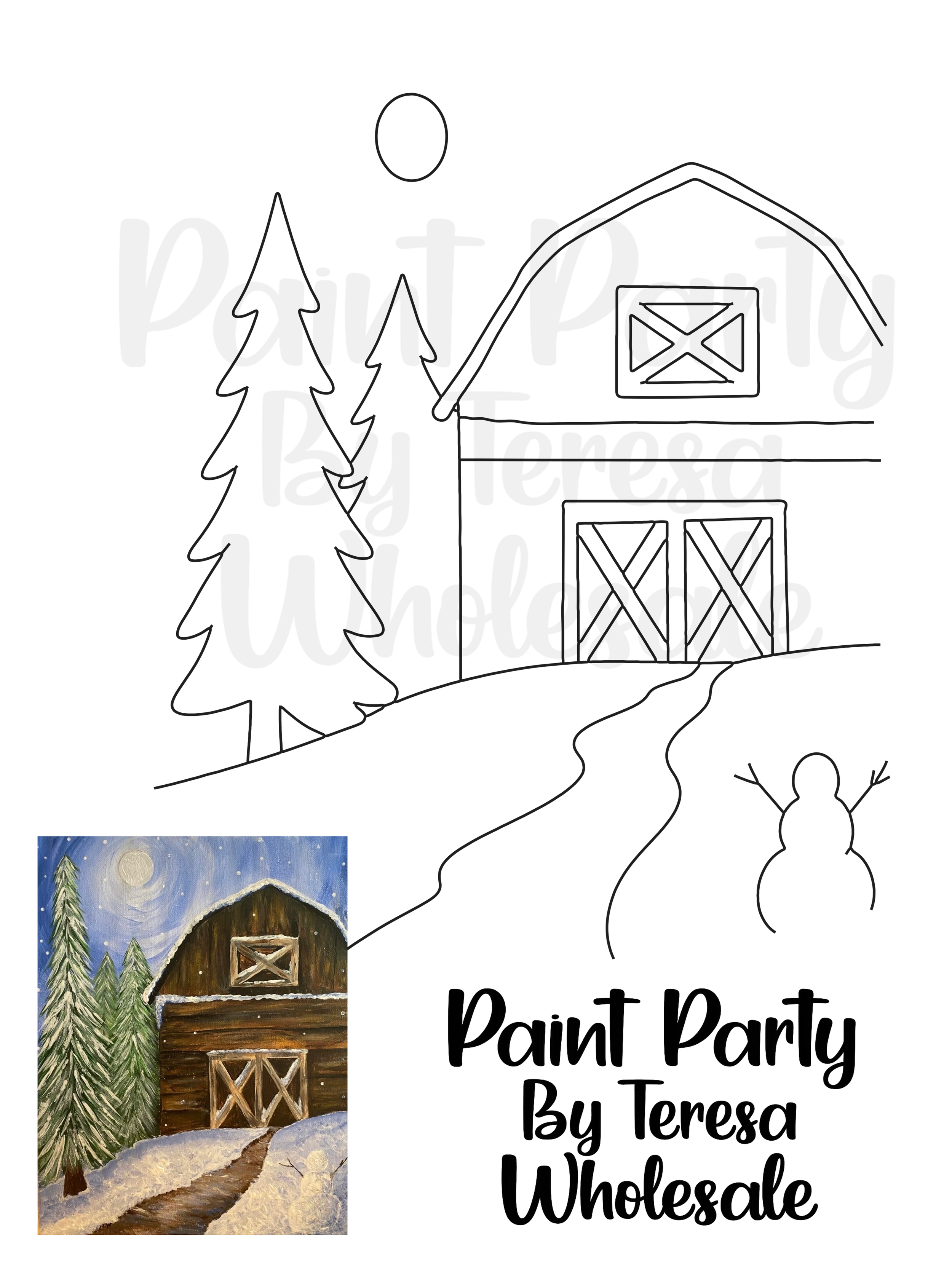 Wintery Barn - Traced Canvas