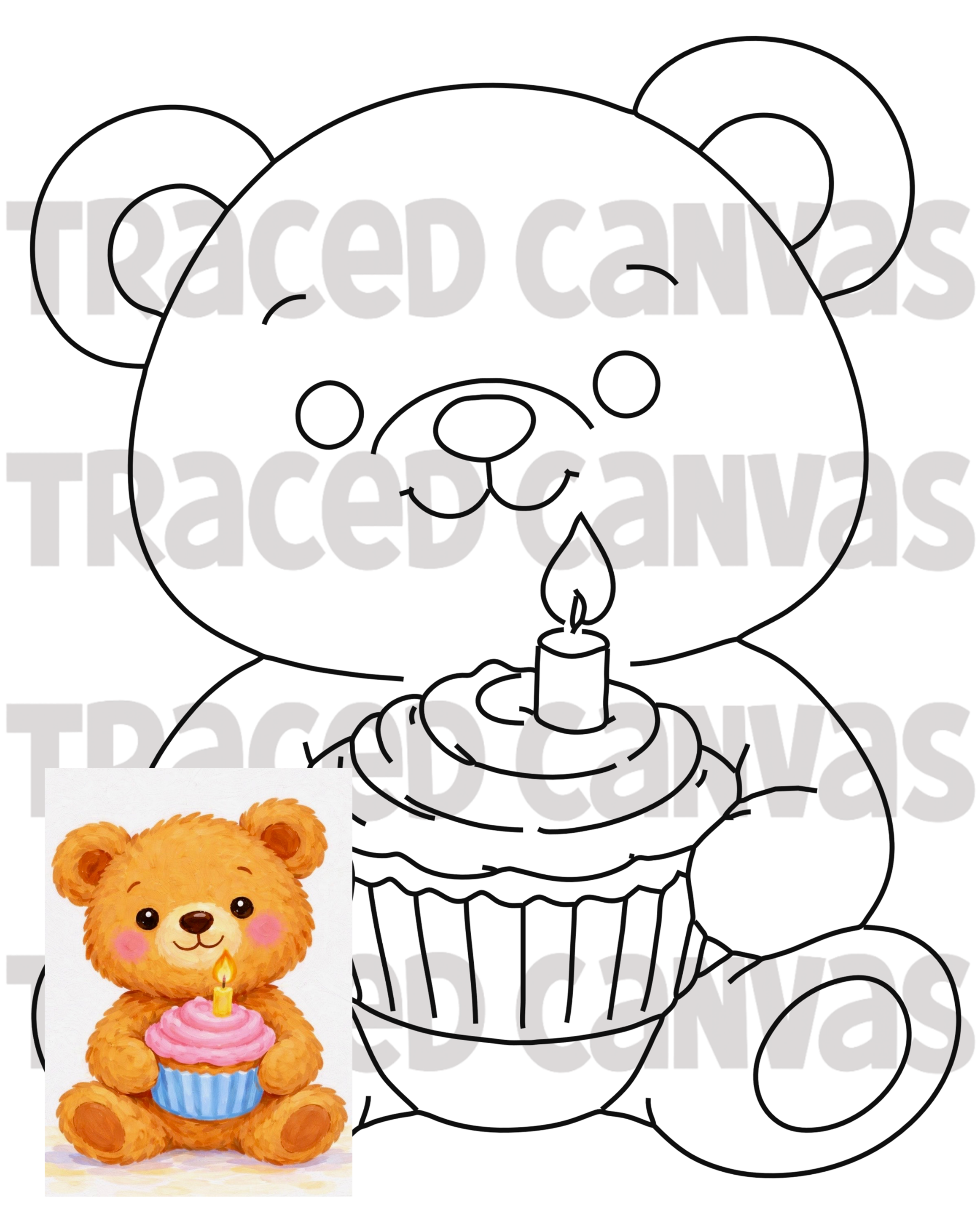 Birthday Bear - Traced Canvas