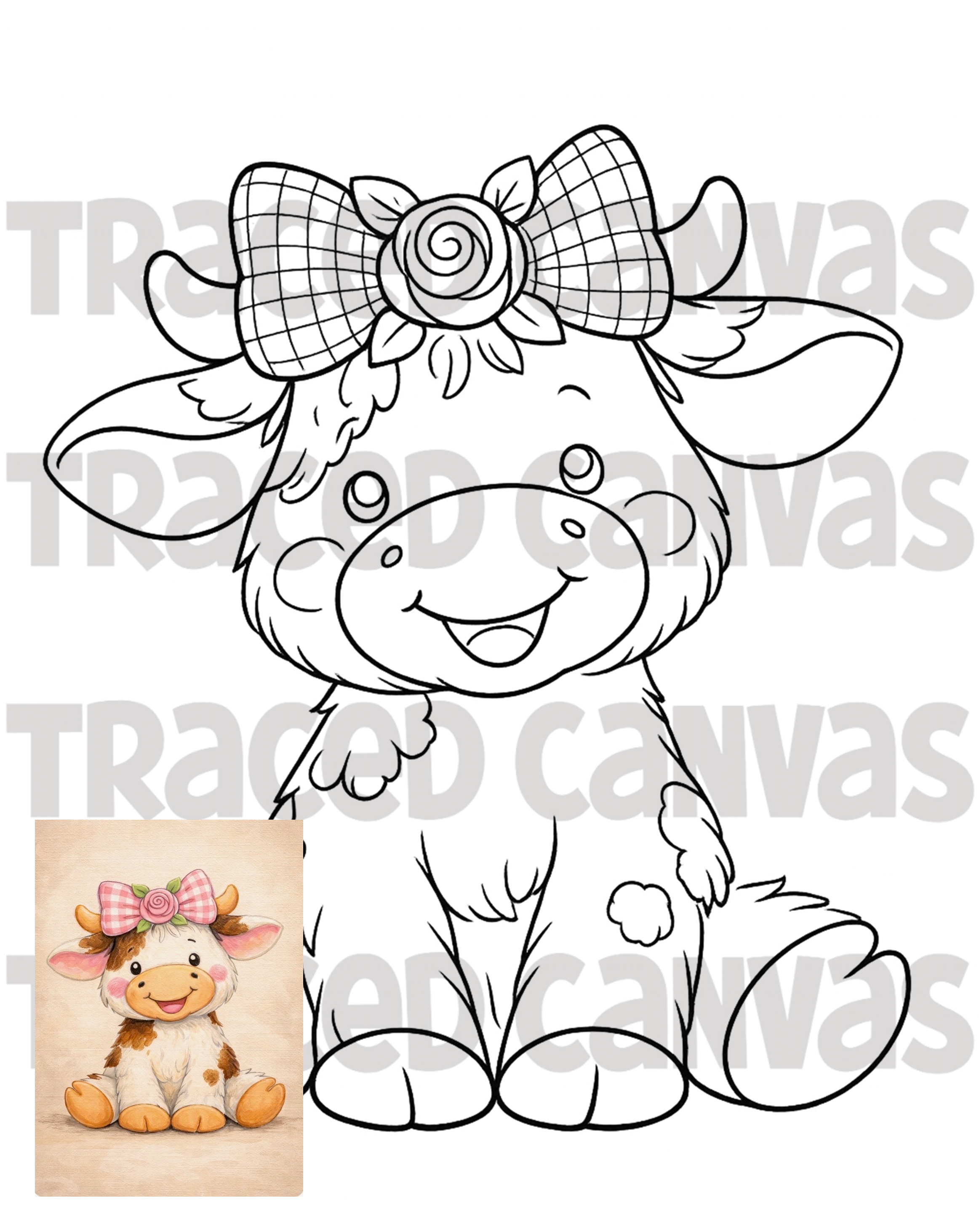 Girl Cow - Traced Canvas