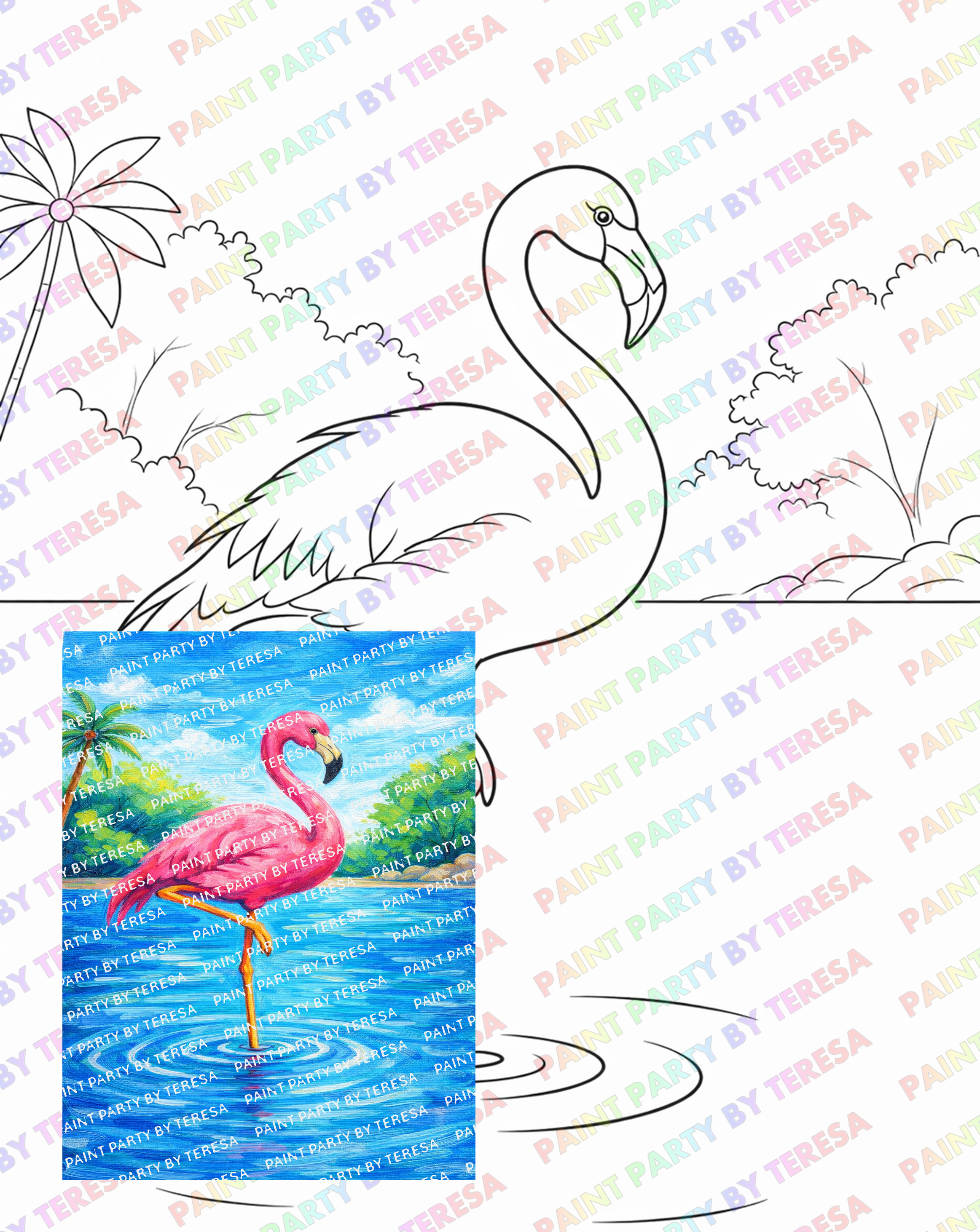 Flamingo Waters - Traced Canvas