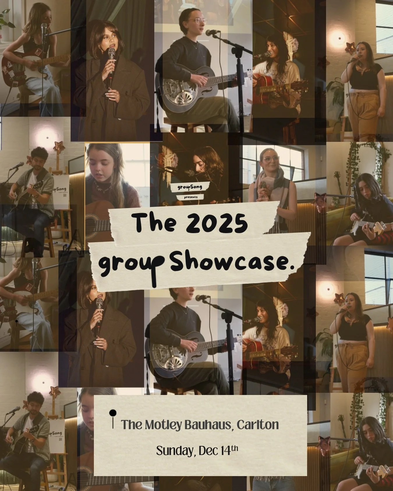What a year it has been! Our EOY 2025 Showcase, is just around the corner. We&rsquo;re lucky to be hosted by the wonderful @themotleybauhaus a place that is one of the beating heart centres of the art scene. 

The theme of this show is groupSongs and