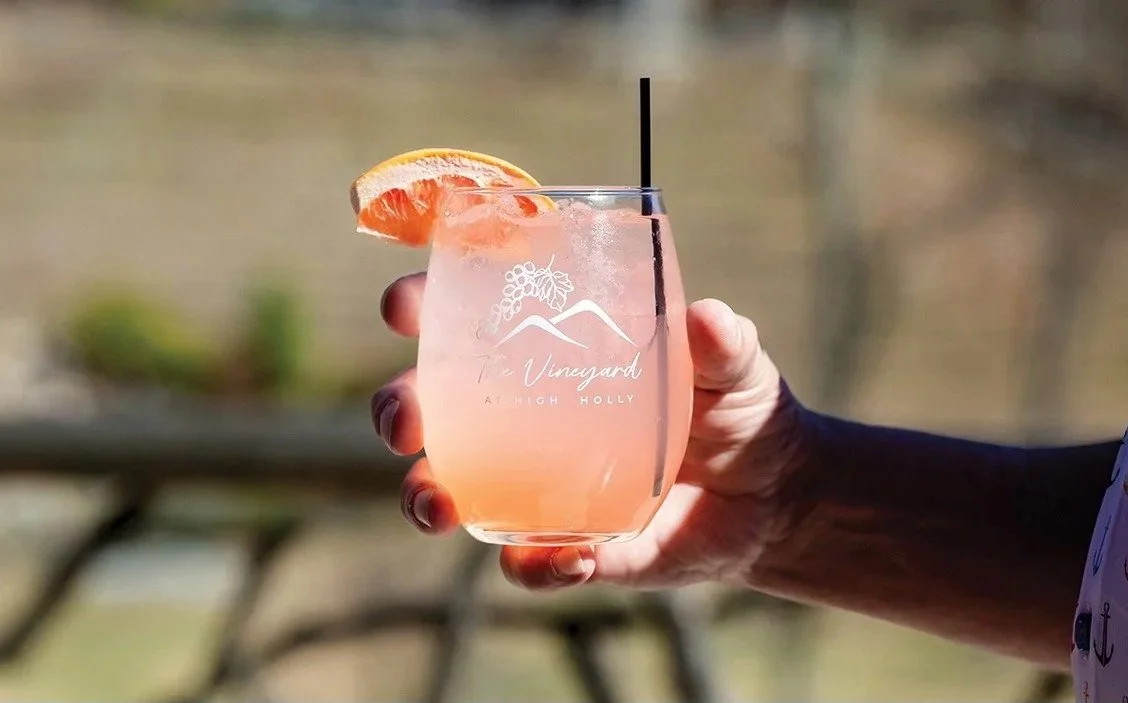 Cocktails at the vineyard at high holly in scaly mountain north carolina