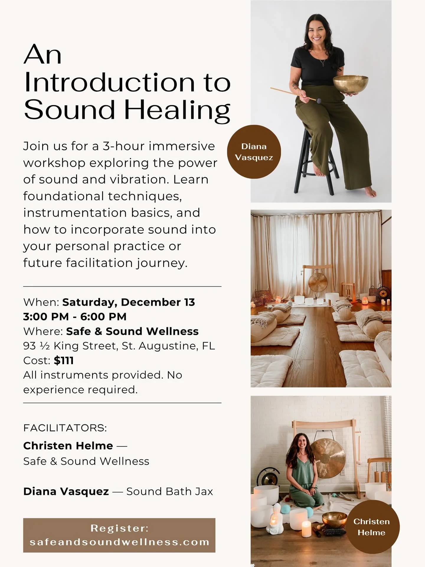 I&rsquo;ve been dreaming of offering a deeper dive into this beautiful practice with you all, and it feels so special to have my mentor, Diana of @soundbathjax, co-hosting this workshop with me. 🤍

Together, we&rsquo;re offering a 3-hour introductio