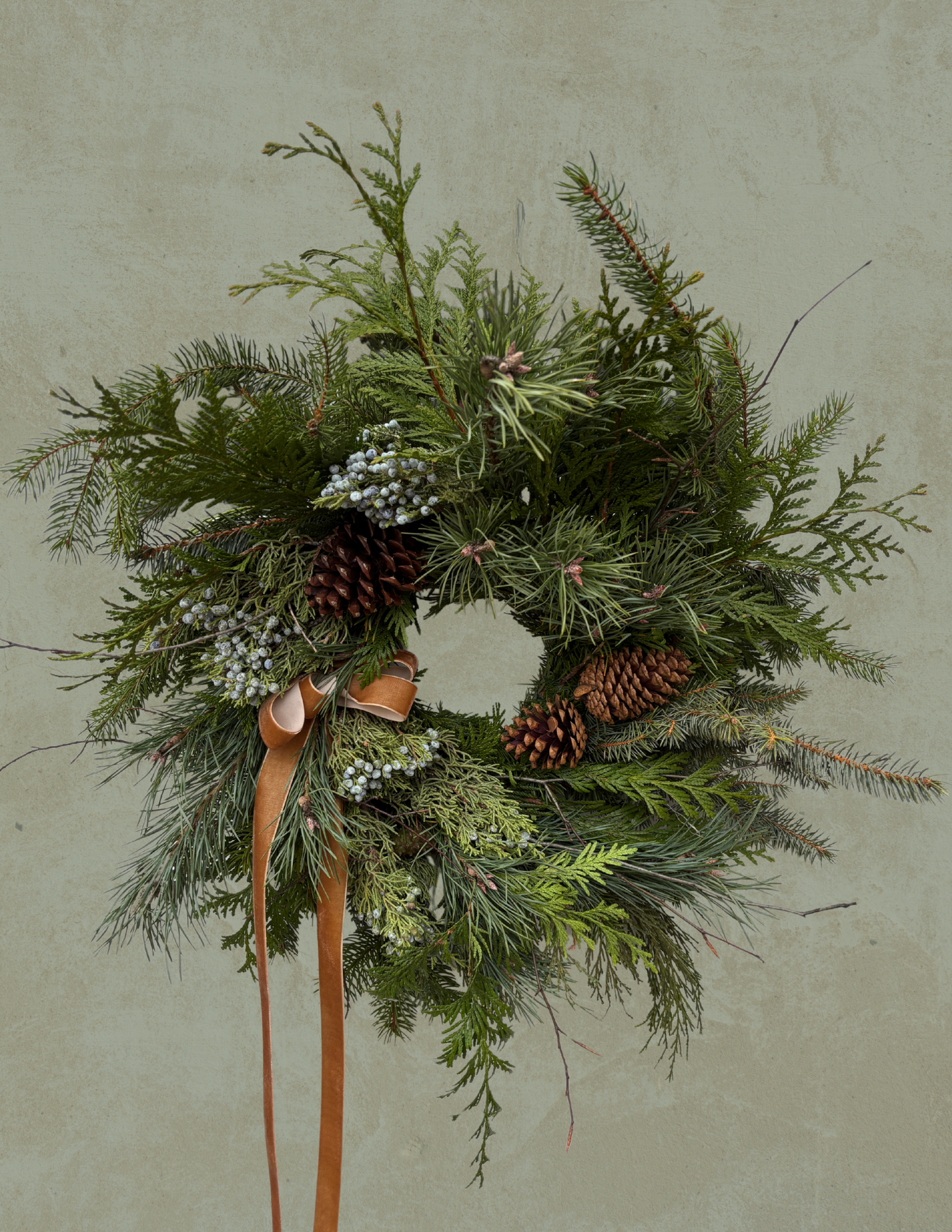 Fresh Evergreen Wreath with Ribbon
