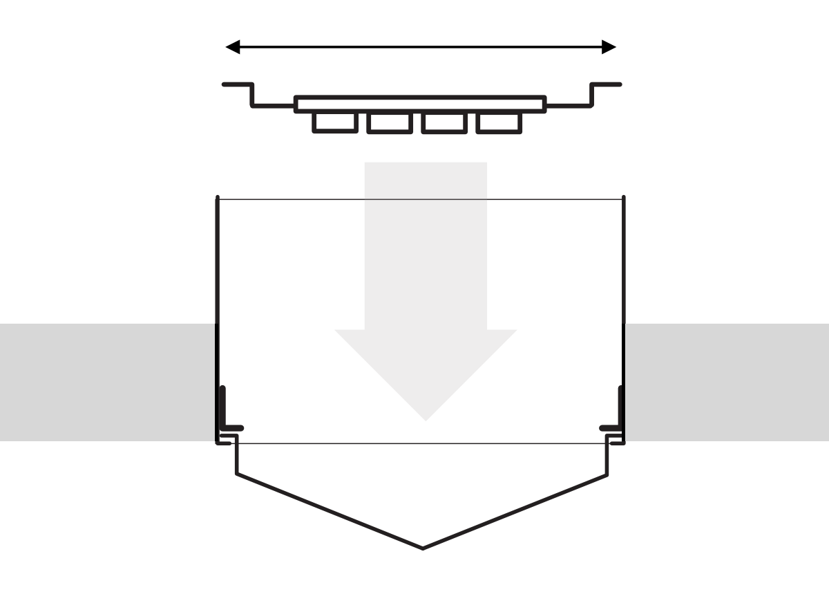 4. Adjust width of arms to provide a suitable footprint onto the brackets approximately 4mm inside the overall width of the enclosure and lower into position