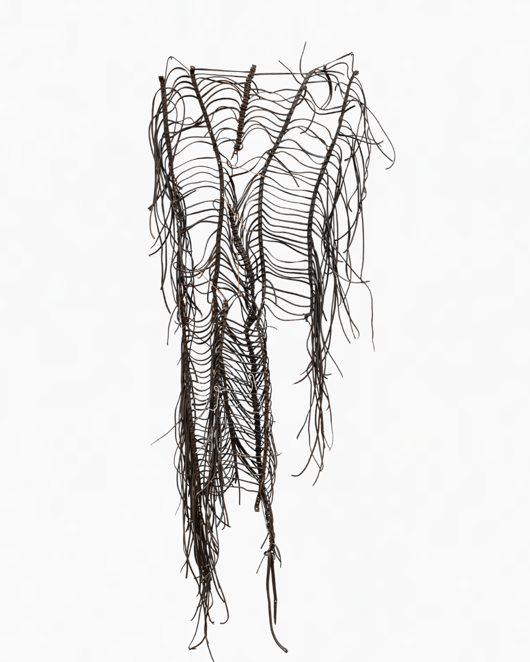 Sidony O’Neal  
WHO LE MANS IS THIS?, 2026 
Leather horse fly net, hammered copper and silver 
195 x 70 x 10 cm 
76.77 x 27.56 x 3.94 in. 