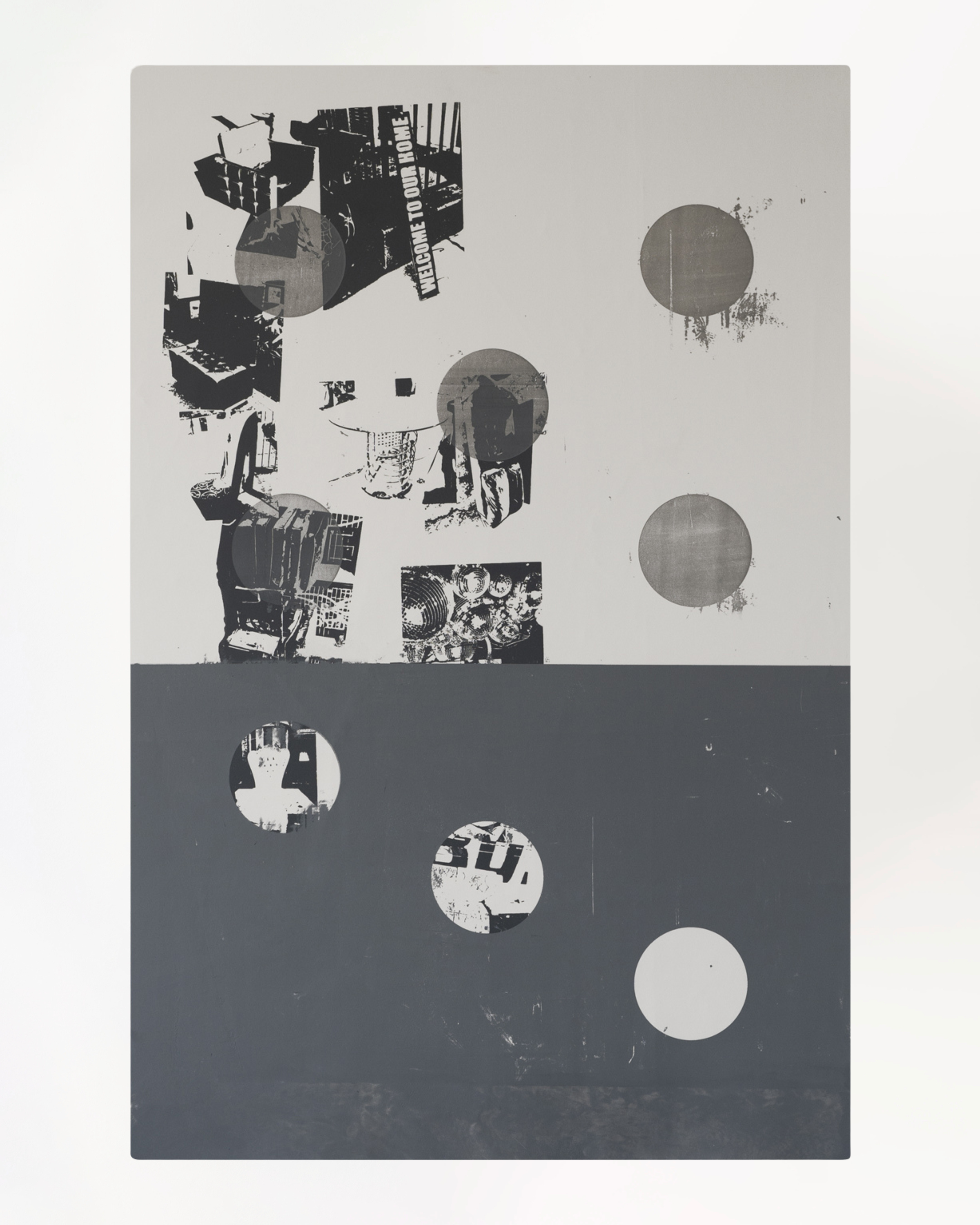 Loucia Carlier 
Welcome to our home, 2026 
Silkscreen, acrylic, inkjet prints 
100 x 140 cm 
39.37 x 55.12 in.  

